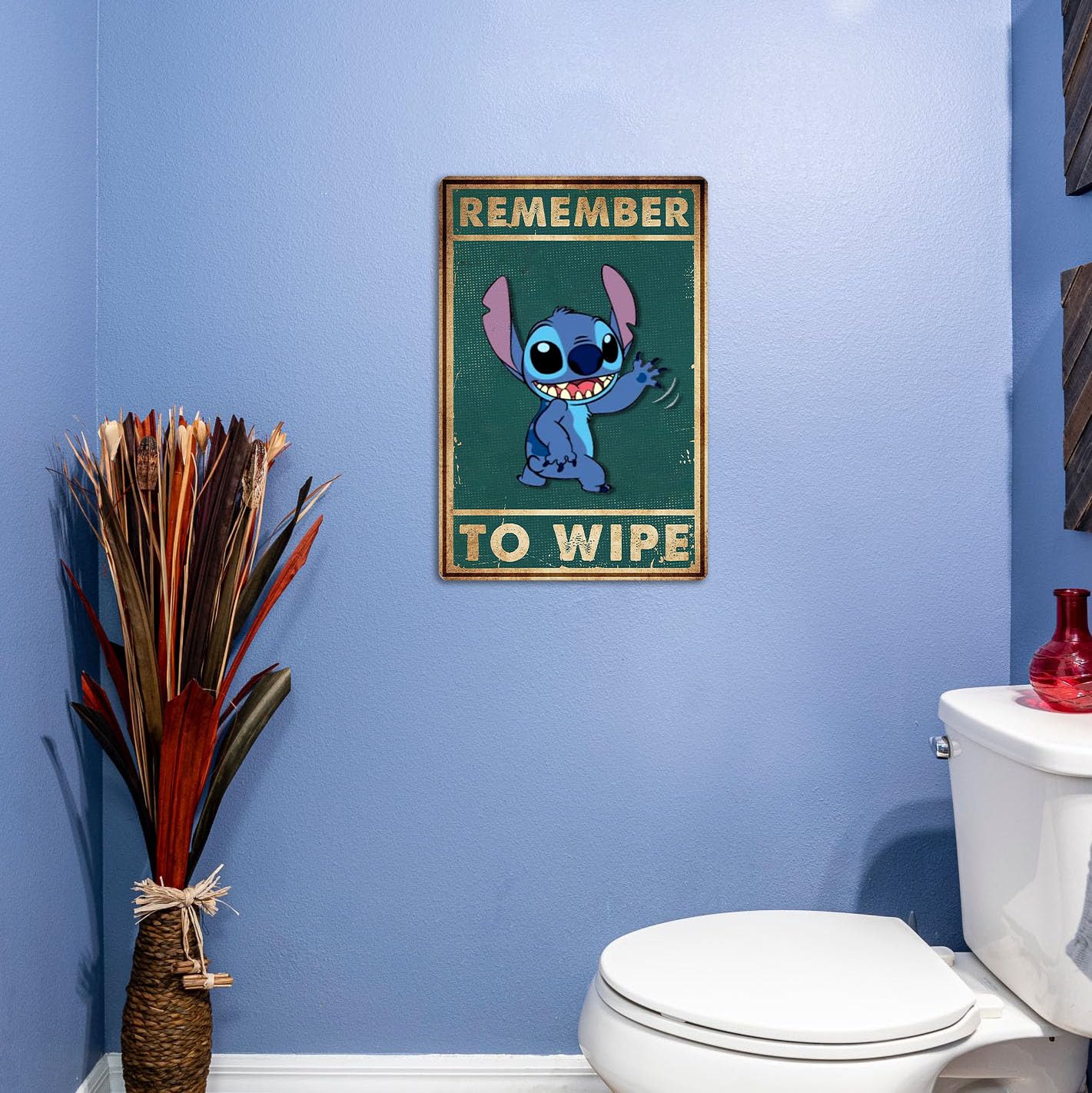 Stitch Bathroom Decor Metal Tin Sign - Remember to Wipe - Cute Kitchen & Home Accessories - 8×12 Inch Wall Art - Perfect for Bathroom, Bedroom, or Christmas Gifts - Great for Disney Fans & Home Decor