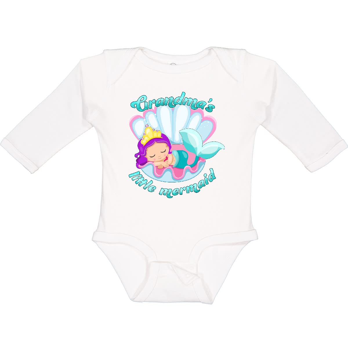 Inktastic Grandma's Little Mermaid Long Sleeve Baby Bodysuit - Perfect for Newborns, Infants & Toddlers - Cute Mermaid-Themed Outfit for Playdates, Photo Shoots & Special Occasions