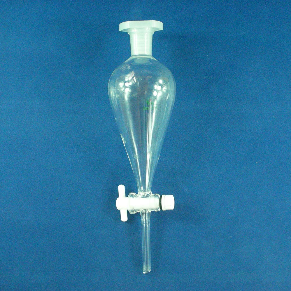 125ml Glass Conical Separatory Funnel with PTFE Stopcock - Lab Essential for Liquid Extraction, Chemical Separation & Essential Oil Distilling