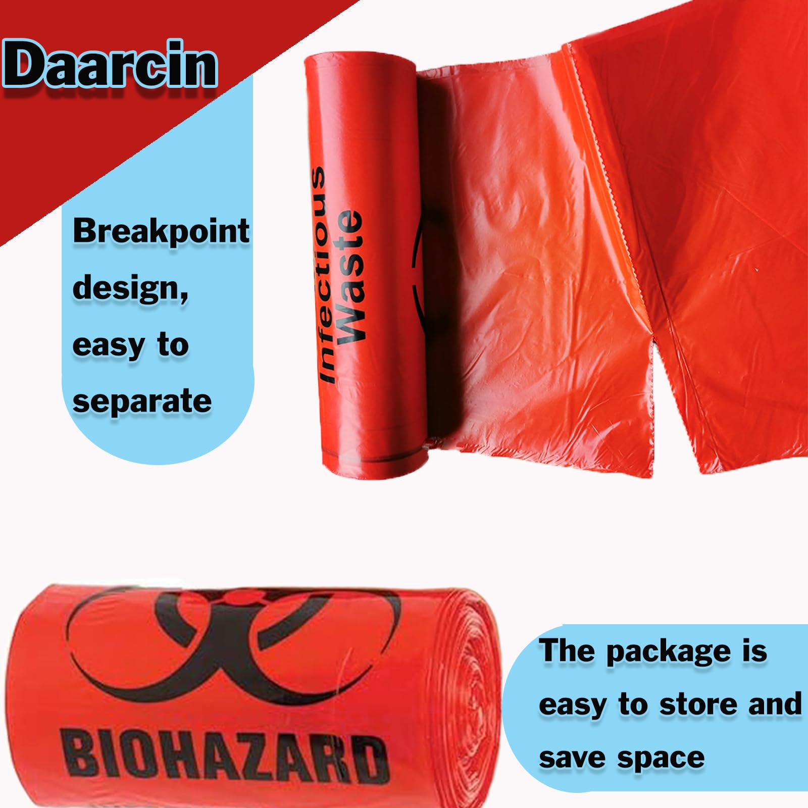 10 Gallon Red Heavy Duty Biohazard Waste Bags - 20 Pack with Hazard Symbol | 24.4x24.4in (62x62cm) Disposable Hazardous Trash Liners for Medical, Infectious & Laboratory Waste Disposal | Ideal for Hospitals, Clinics & Healthcare Facilities