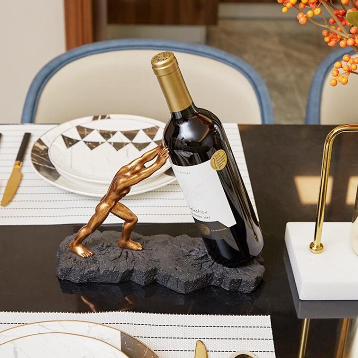 Creative Man-Shaped Wine Bottle Holder Sculpture - Tabletop Wine Rack with Base for Kitchen, Bar & Dining Room Decor - Unique Wine Storage & Display for Home Decor