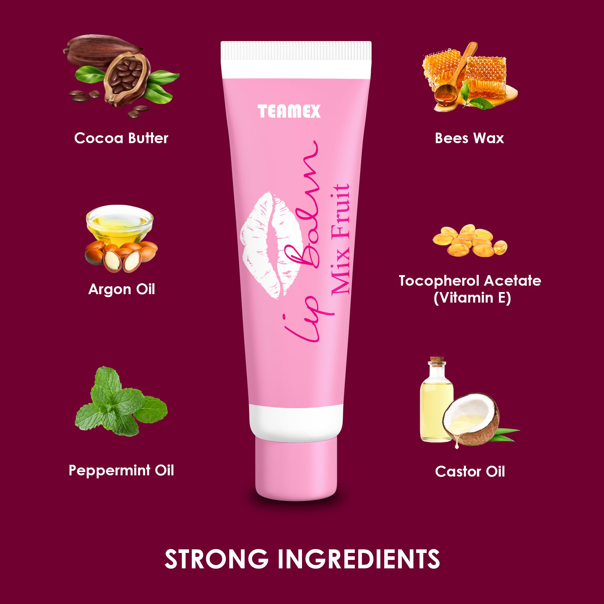 Teamax Mix Fruits Tinted Lip Balm - Hydrating & Barrier Repair for Dry & Chapped Lips with Beeswax, Coconut Oil & Sunflower Seed Oil (10g) - Perfect for Daily Moisture & Lip Care at Home, Work or Travel