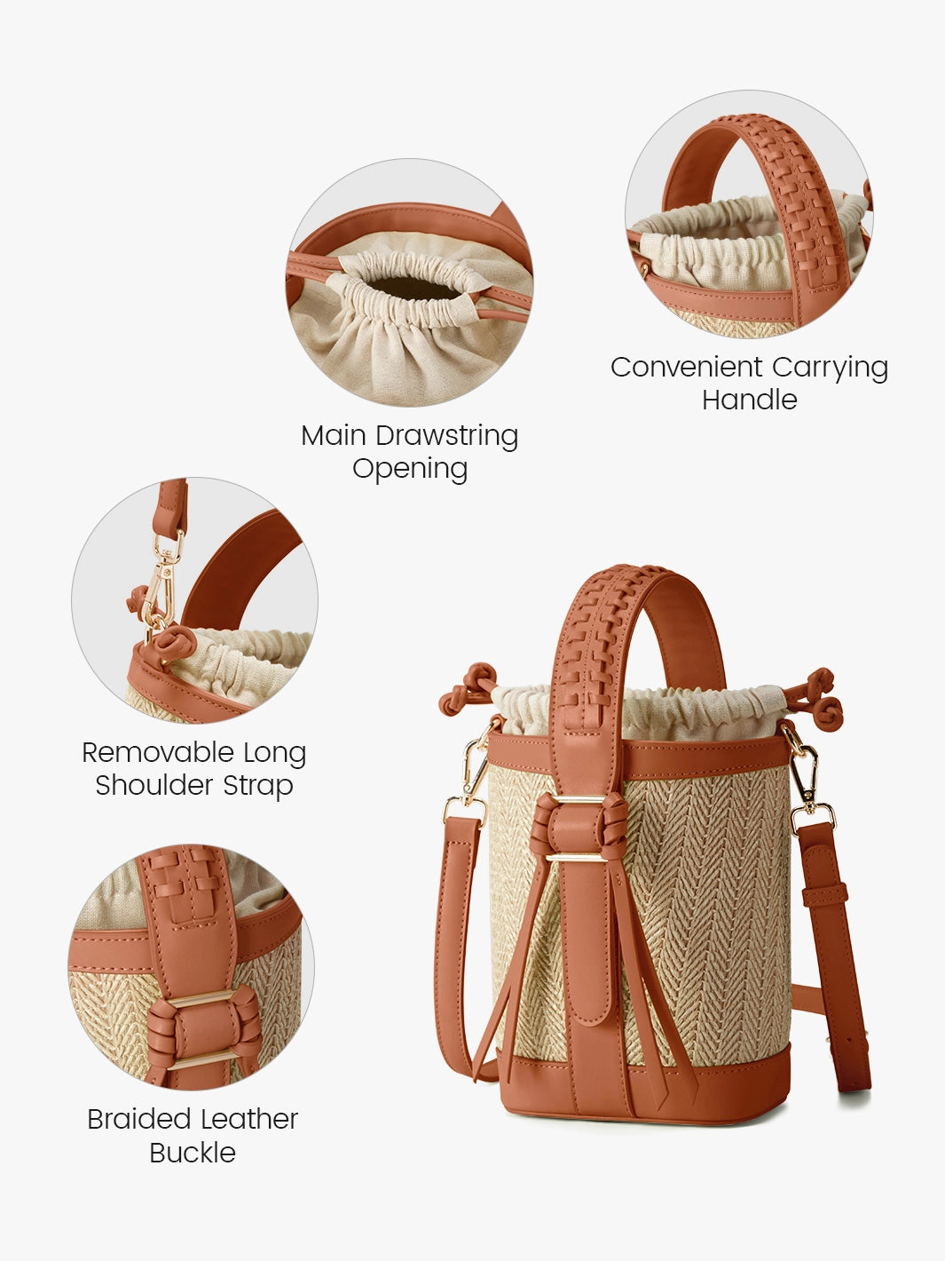 Stylish Marina Raffia Straw Bucket Bag for Women - Summer Beach Tote, Boho Chic Handbag for Travel, Shopping & Outdoor Activities