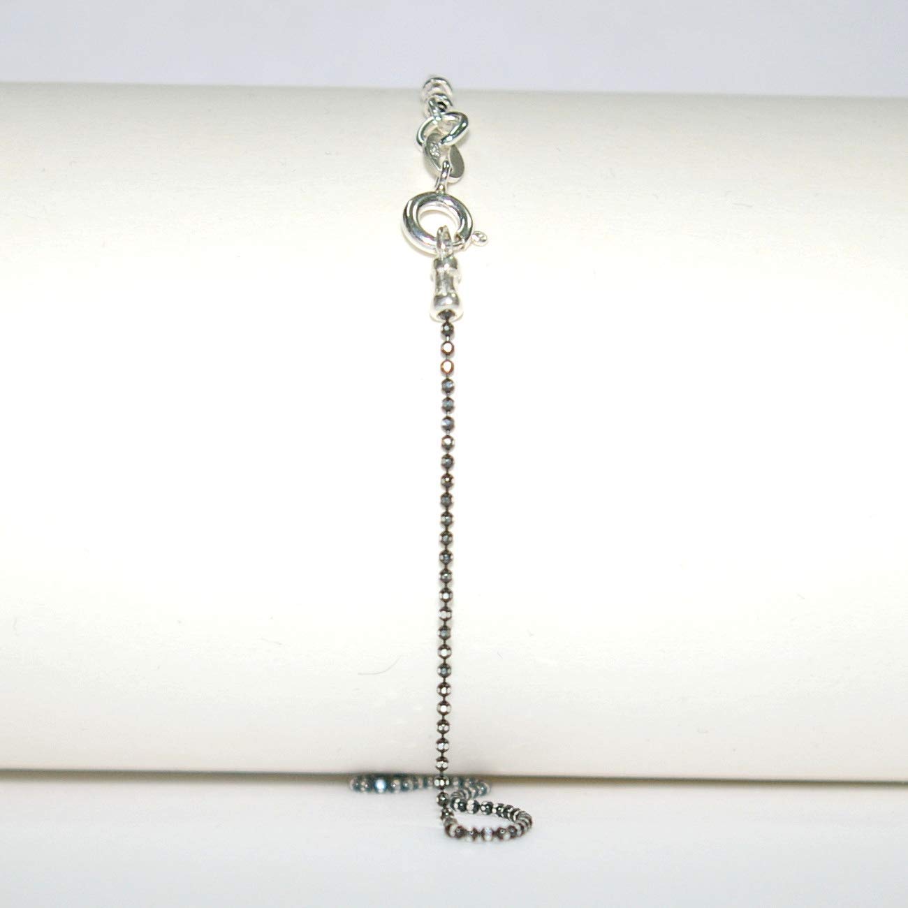 1.2mm Black Faceted Diamond Cut Sterling Silver 925 Ball Chain Anklet Bracelet - Handmade Custom Sizing for Women, Perfect for Beach Vacations & Summer Outfits