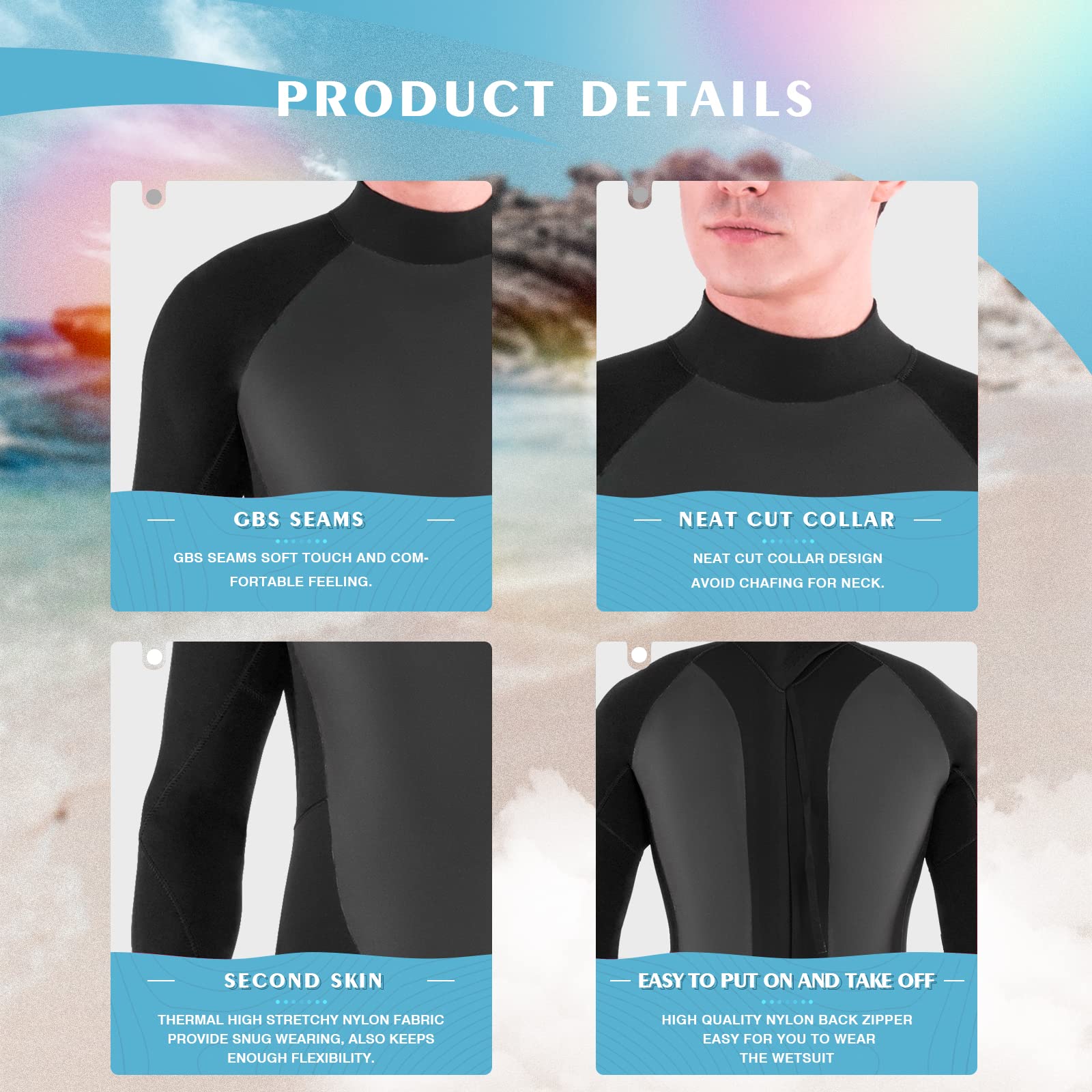 5/4mm Neoprene Scuba Diving Wetsuit for Men & Women - Long Sleeve Back Zipper Thermal Wet Suit for Cold Water Diving, Surfing & Snorkeling - Keep Warm in 50-60°F Waters