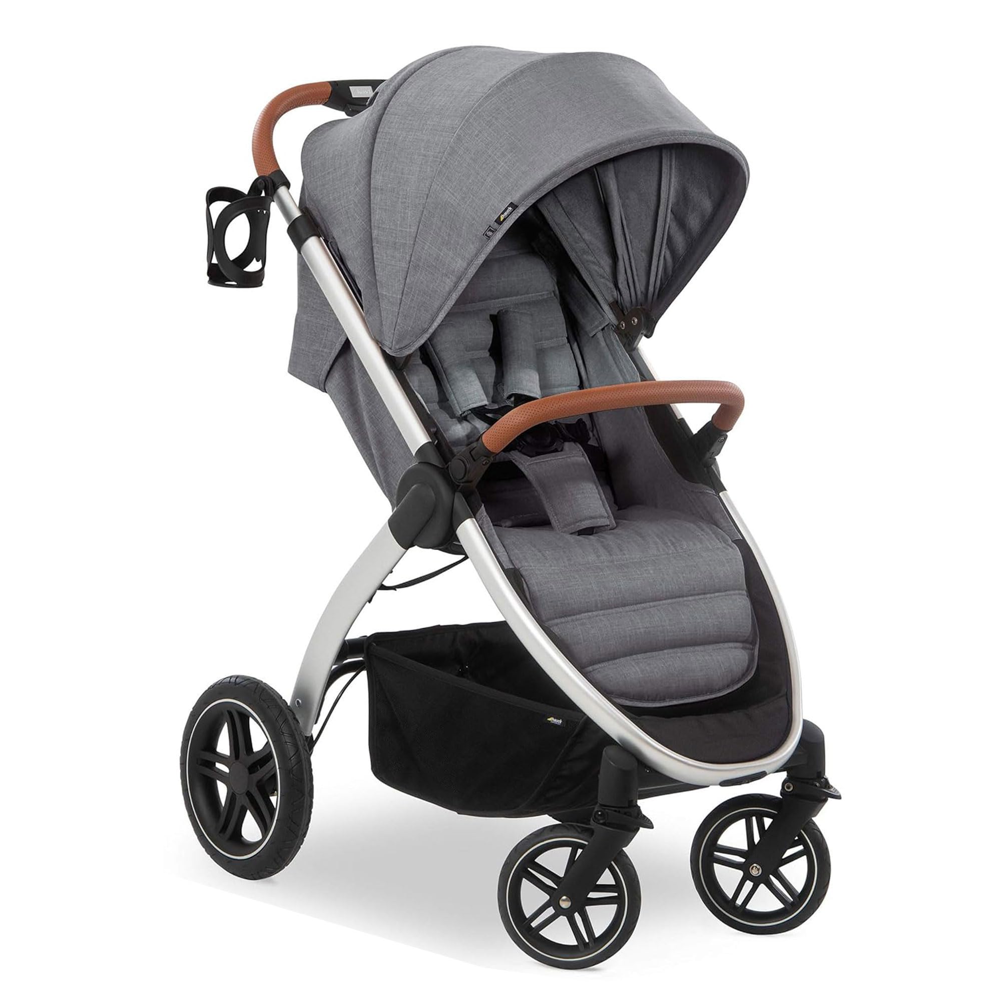 Hauck Uptown Deluxe Stroller - One-Hand Compact Fold, Fully Reclining Seat, Adjustable Handle Height, Cup Holder, 55 lbs Weight Limit - Melange Grey | Perfect for City Walks, Shopping & Travel with Baby