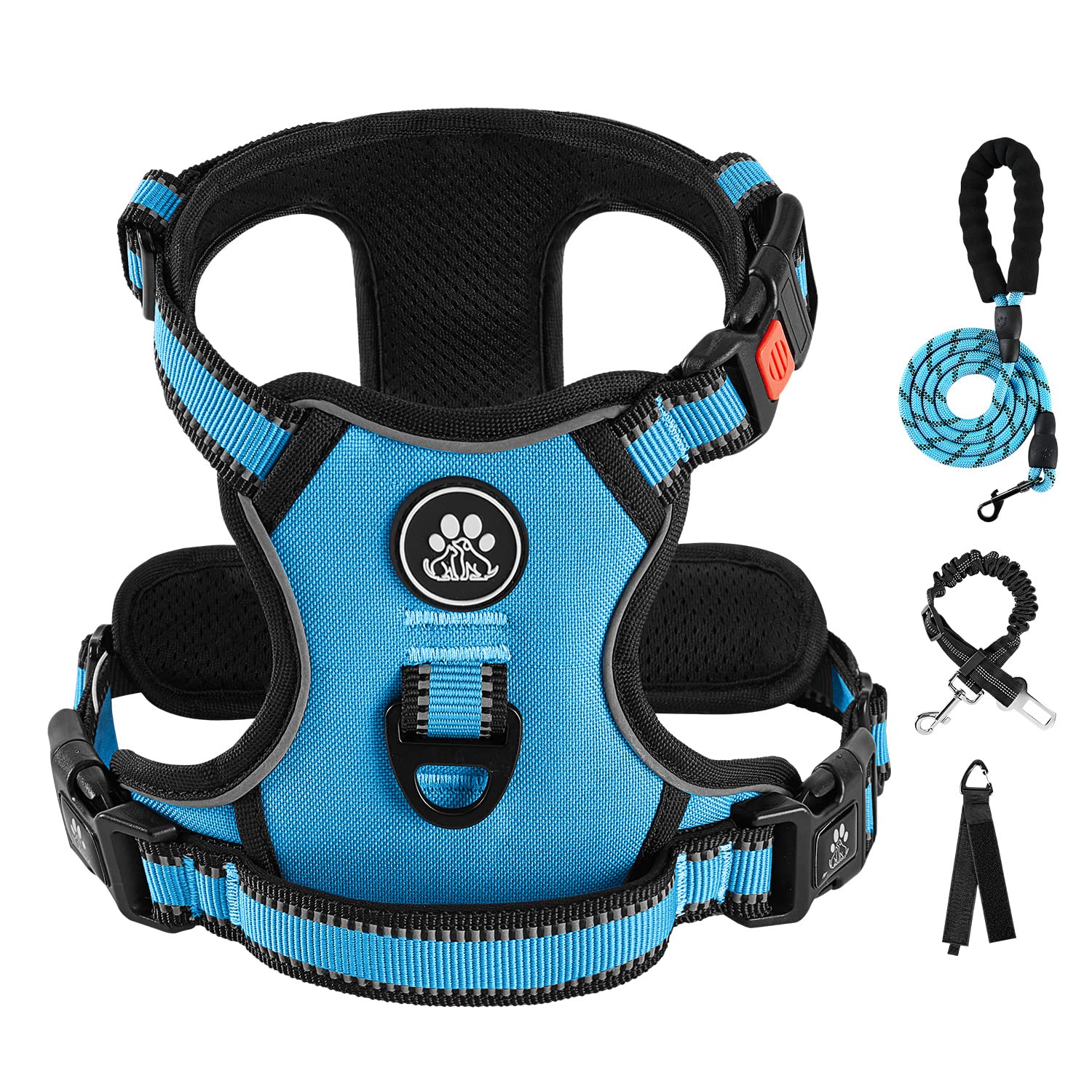 No Pull Dog Harness for Small Dogs - Adjustable Pet Vest with Leash, Safety Belt & Storage Strap - 360° Reflective Strips & Soft Handle (Blue, S) - Perfect for Walking, Training & Outdoor Adventures