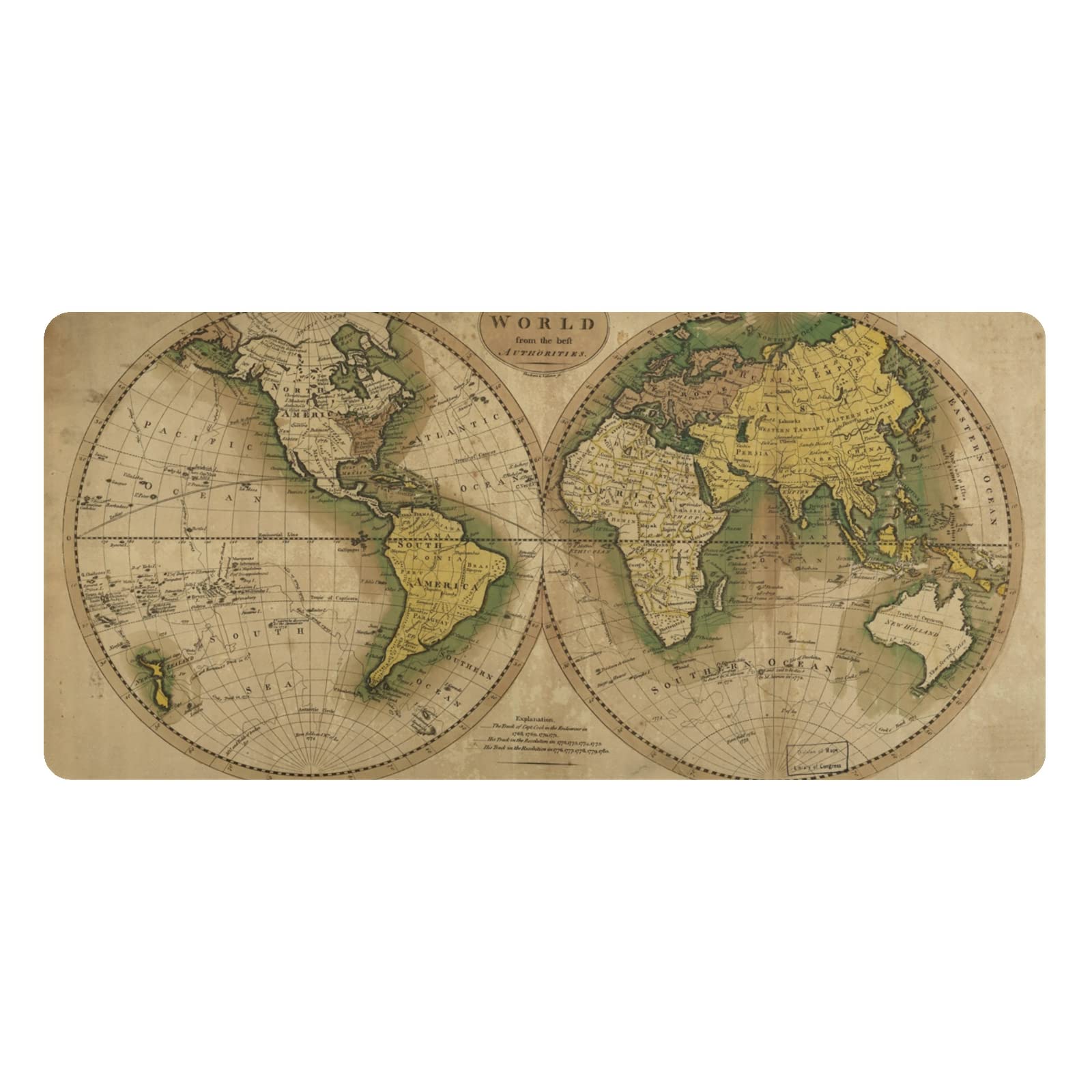 Vintage World Map Leather Desk Mat - Dual Sided Waterproof Large Mouse Pad & Keyboard Protector (16.5x35.4in) for Office, Home, Gaming & Writing - Perfect for Workstations, Home Desks & PC Setups