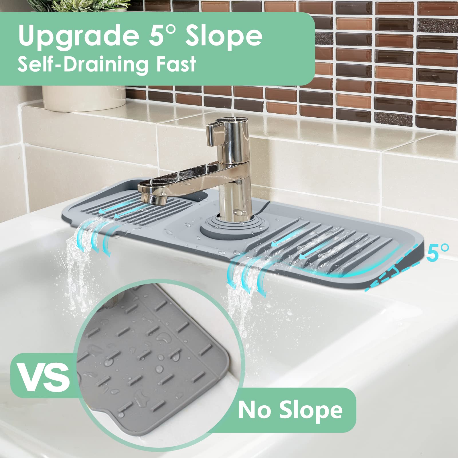 **Silicone Sink Splash Guard - Drip Catcher Tray & Faucet Handle Protector | Non-Slip Kitchen Sink Mat, Water Splash Barrier for Dish Soap & Sponge Holder | Perfect for Kitchen, Bathroom, RV & Camper Use**