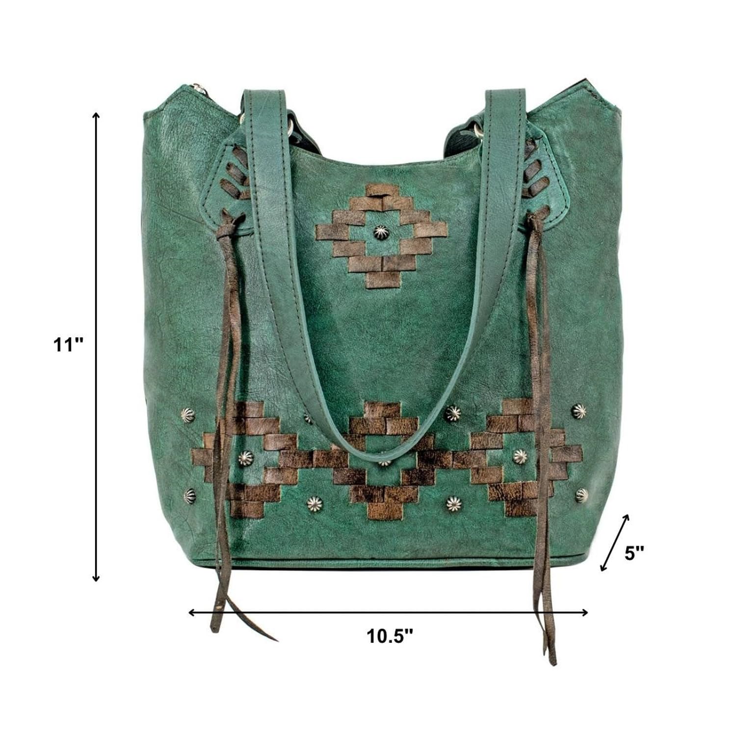 American West Women's Tribal Weave Zip Top Bucket Tote Bag - Marine Turquoise - Stylish & Spacious Handbag for Work, Travel & Everyday Use