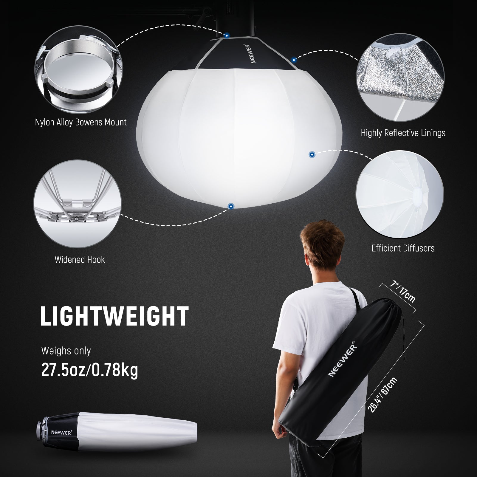 NEEWER NS20L/NS26L/NS35L LED Lantern Softbox Light Diffuser for Photography, Video & Studio Lighting - Perfect for Portraits, Product Shots & YouTube Videos