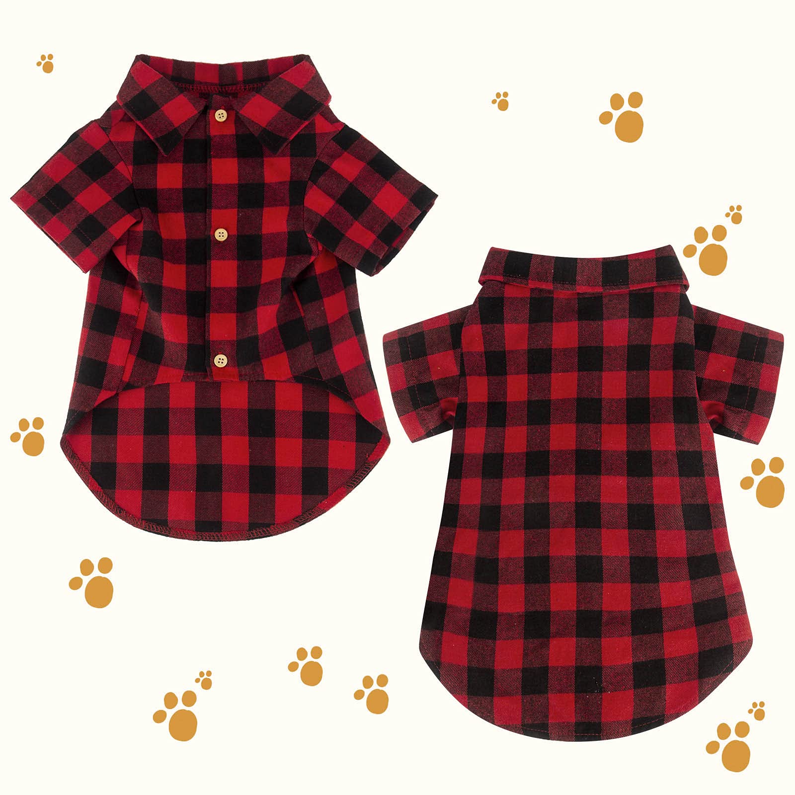 Red Buffalo Plaid Dog Shirt - Soft Casual Pet Clothes for Small Medium Large Dogs & Puppies | Halloween Thanksgiving Christmas Costume Outfit | Perfect for Holiday Photos & Family Gatherings