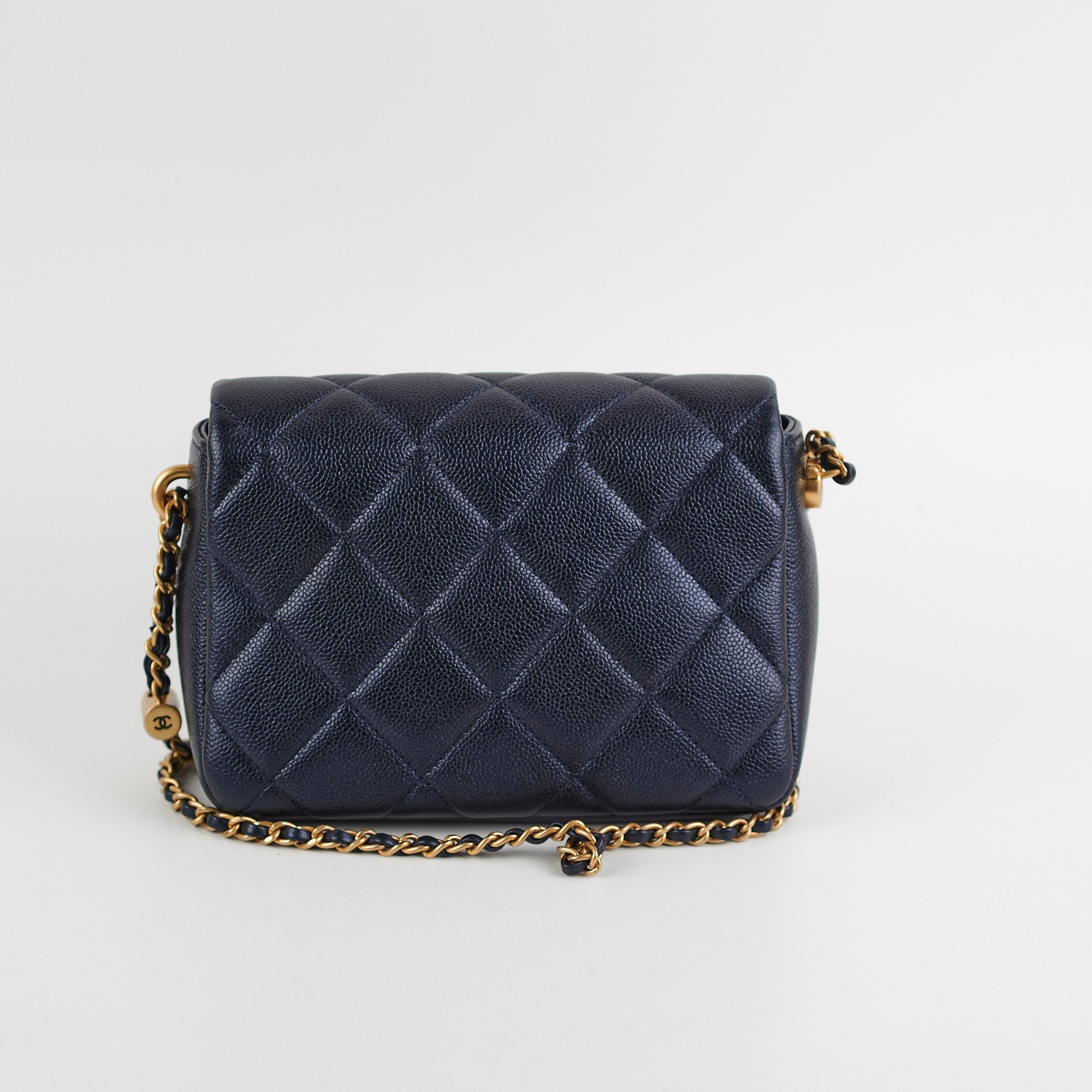 Chanel Perfect Mini Classic Flap Bag Iridescent Navy Blue Leather Crossbody Purse for Women | Luxury Evening Party & Date Night Accessory