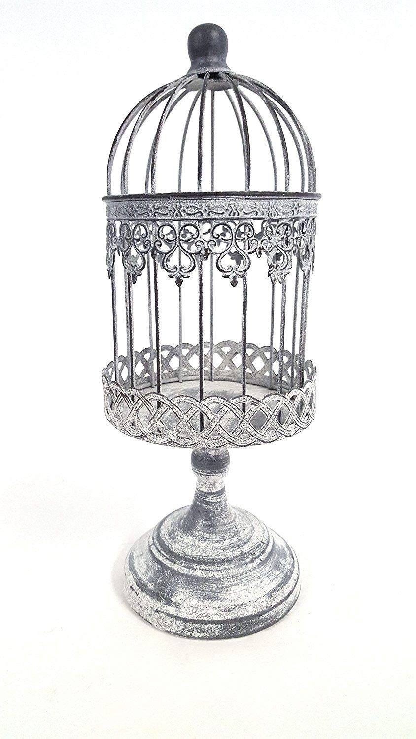 Vintage Small Beige Iron Bird Cage with Stand - Perfect for Home Decor, Garden Ornament, and Bird Lovers Gift Idea