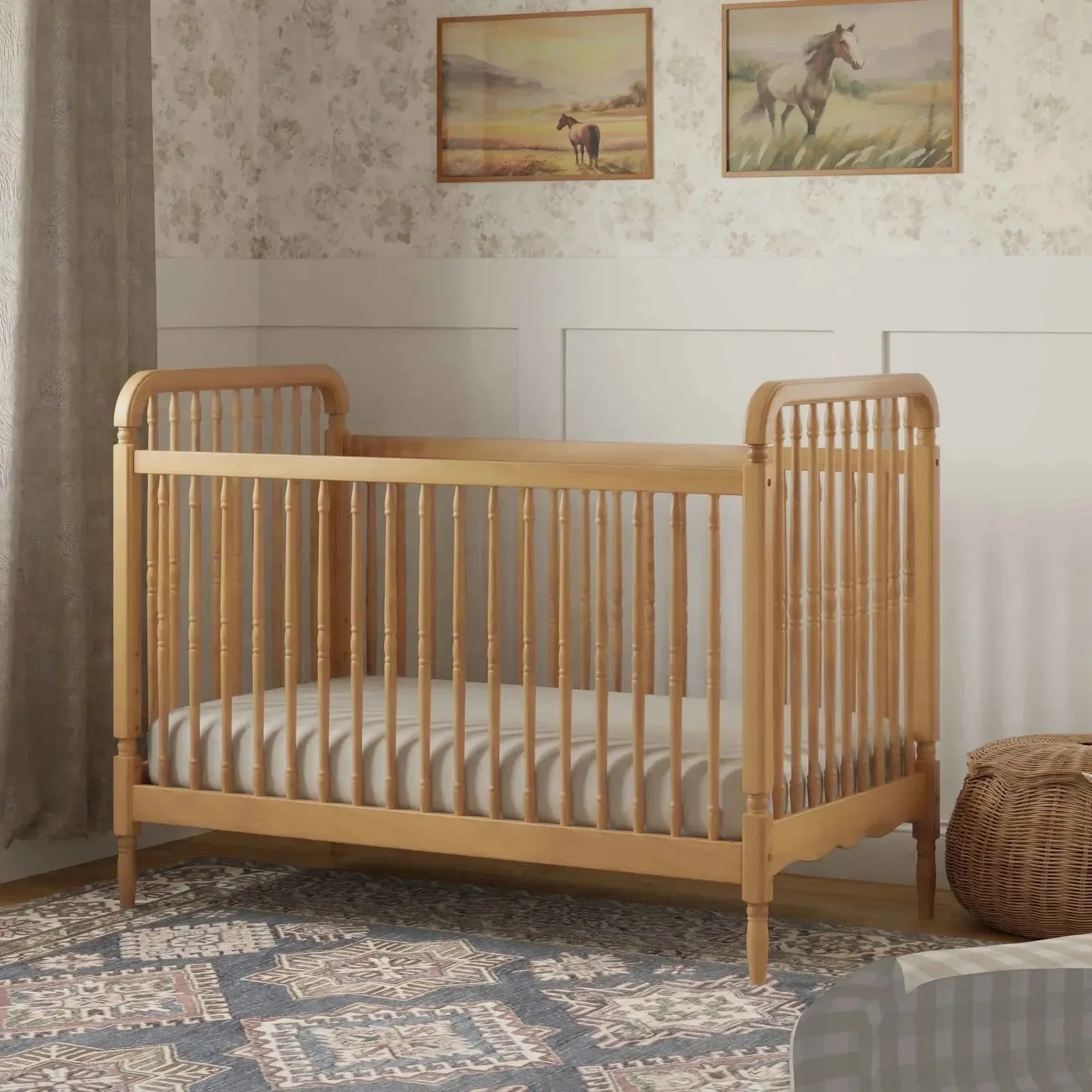 Namesake Liberty 3-in-1 Convertible Baby Crib with Conversion Kit - Honey Finish | Nursery Furniture for Newborns & Toddlers | Safe Sleep Solution for Modern Parents