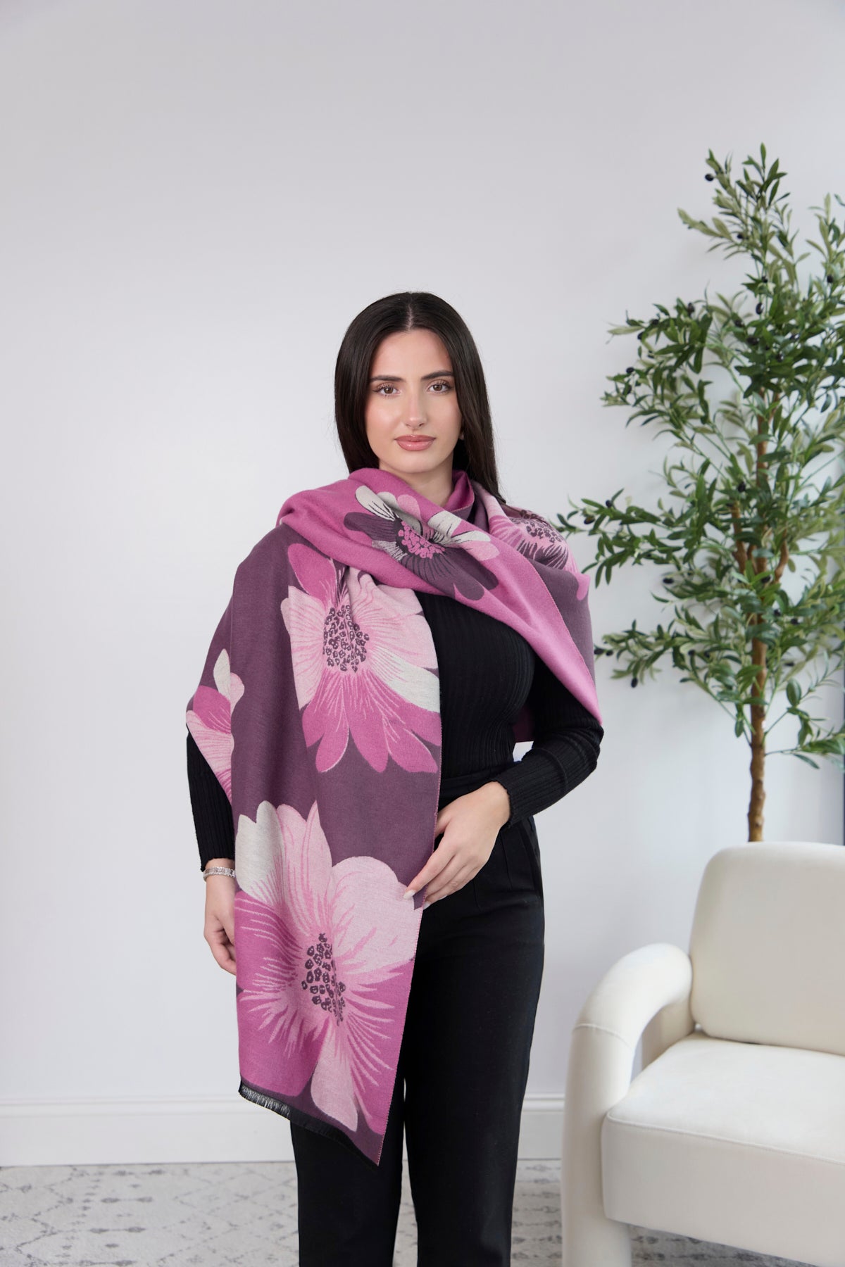 Fresh Floral Reversible Scarf - Lightweight Fashion Accessory for Women - Perfect for Spring Outfits, Office Wear & Special Occasions