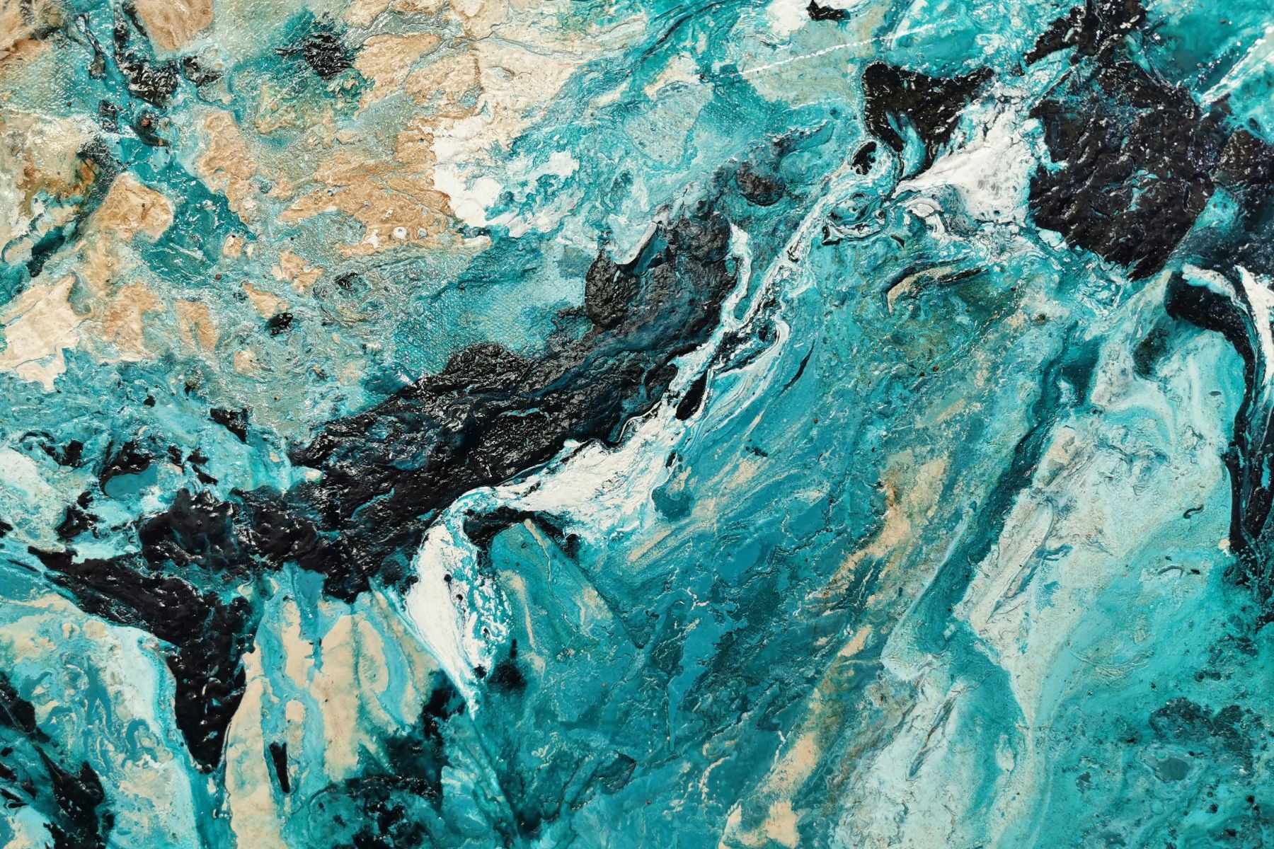 200cm x 80cm Teal Cream Textured Abstract Canvas Painting - Modern Honey & Southern Atmosphere Inspired Wall Art for Living Room, Bedroom, or Office Decor