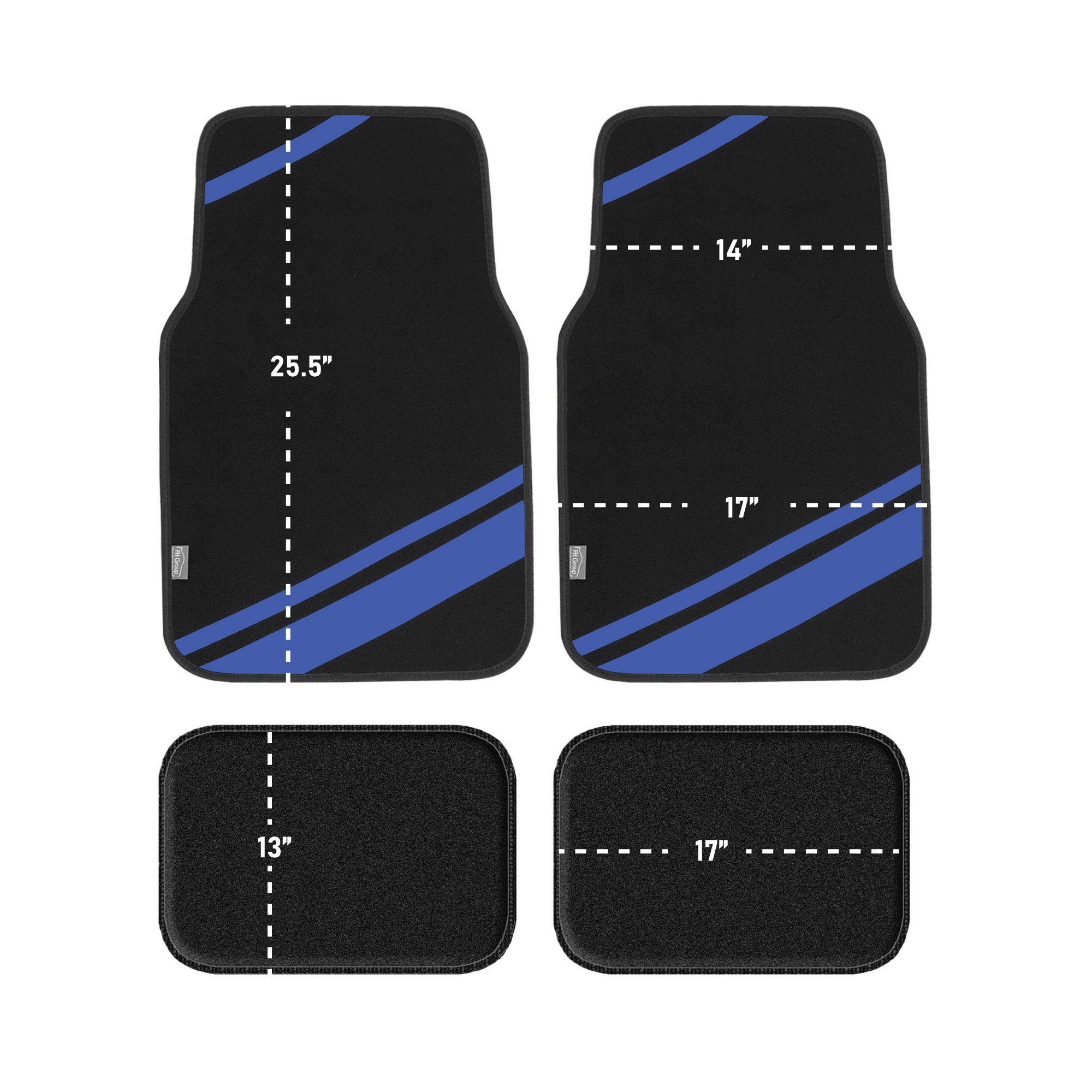 FH Group Universal Automotive Floor Mats - All-Purpose Faux Leather & Carpet Blue Combo Seat Protector for Cars, SUVs & Trucks | Non-Slip Design, Easy to Clean | Perfect for Daily Commute, Road Trips & Off-Road Adventures