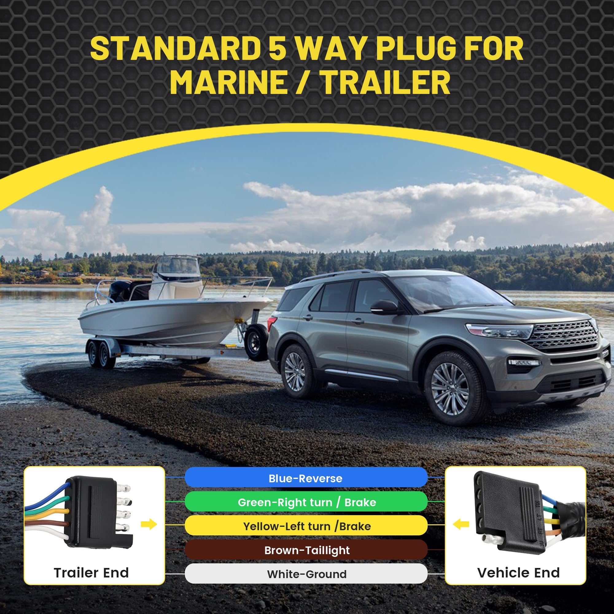 Oyviny 56584 USCAR 7 Pin to 5 Pin Trailer Wiring Harness Adapter - LED Tailgate Light Bar Installation Kit with Reverse Lights - Heavy Duty Towing Connector for Trucks, SUVs & Trailers - Perfect for Off-Roading, Camping & Work Sites