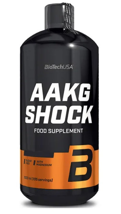 BioTechUSA AAKG Shock Extreme Pre-Workout Supplement - 1000ml Orange Flavor for Energy & Performance Boost | Ideal for Gym, Bodybuilding & Athletic Training