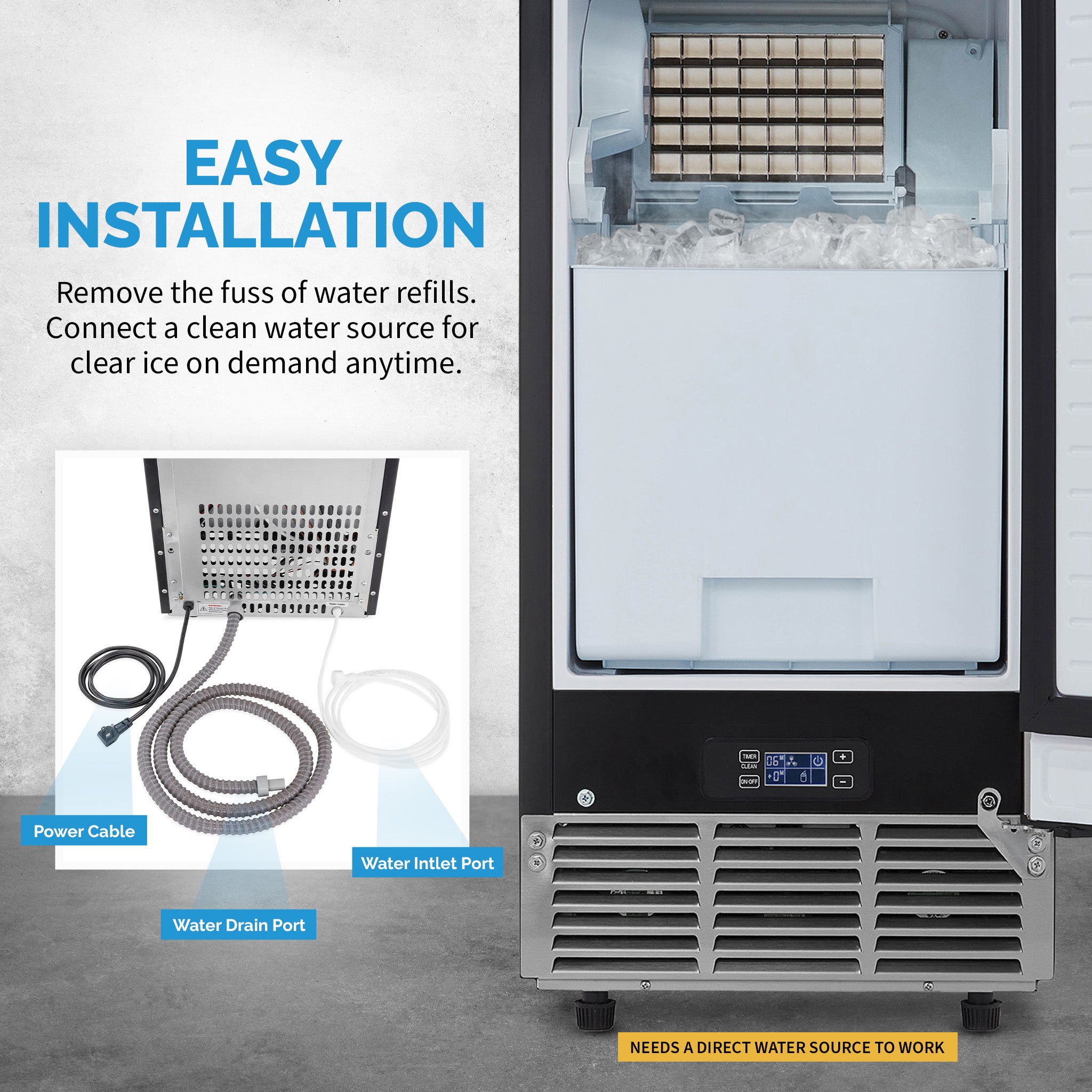 Newair® Undercounter Ice Maker for Home - 80 lbs/day Clear Ice Production, Stainless Steel Design | Perfect for Kitchens, Bars, Offices & Entertaining