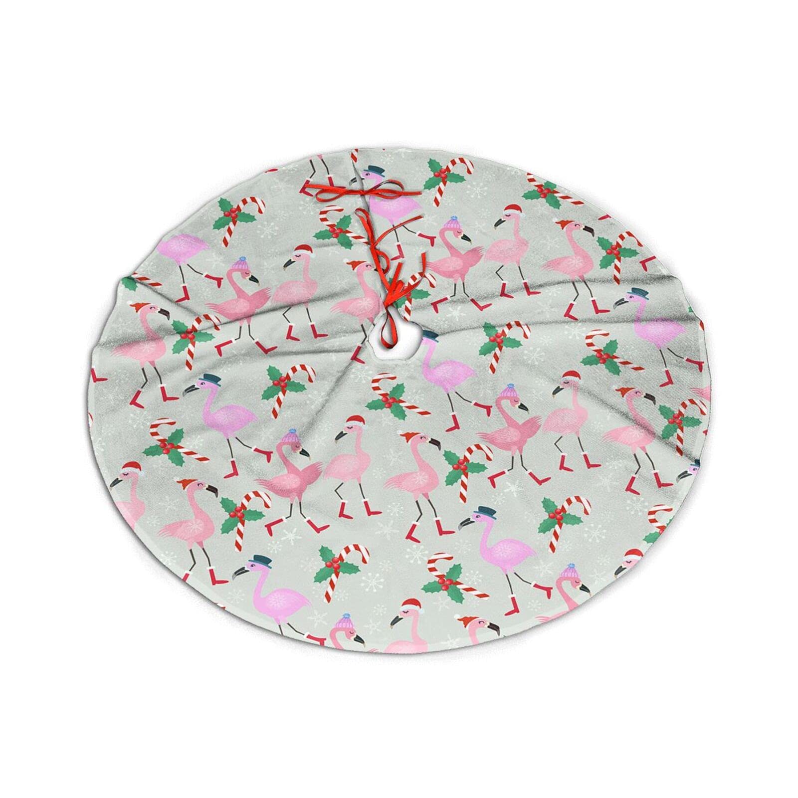 48 Inch Pink Flamingo Christmas Tree Skirt Mat - Waterproof Holiday Decor for Indoor & Outdoor Xmas Party, Home Decorations, Perfect Gift for Christmas & New Year Celebrations