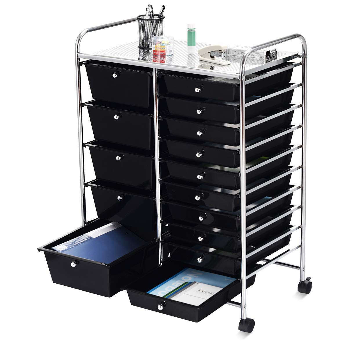 Giantex 15-Drawer Rolling Storage Cart - Mobile Organizer for Tools, Scrapbook Paper, Office & School Supplies - Black | Perfect for Craft Rooms, Workshops & Classroom Organization