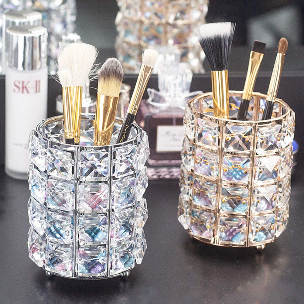 Premium Crystal Pen Holder - Multi-Purpose Desk Organizer for Pens, Makeup Brushes & Office Supplies | Elegant Silver Design for Home, School & Office Workspace