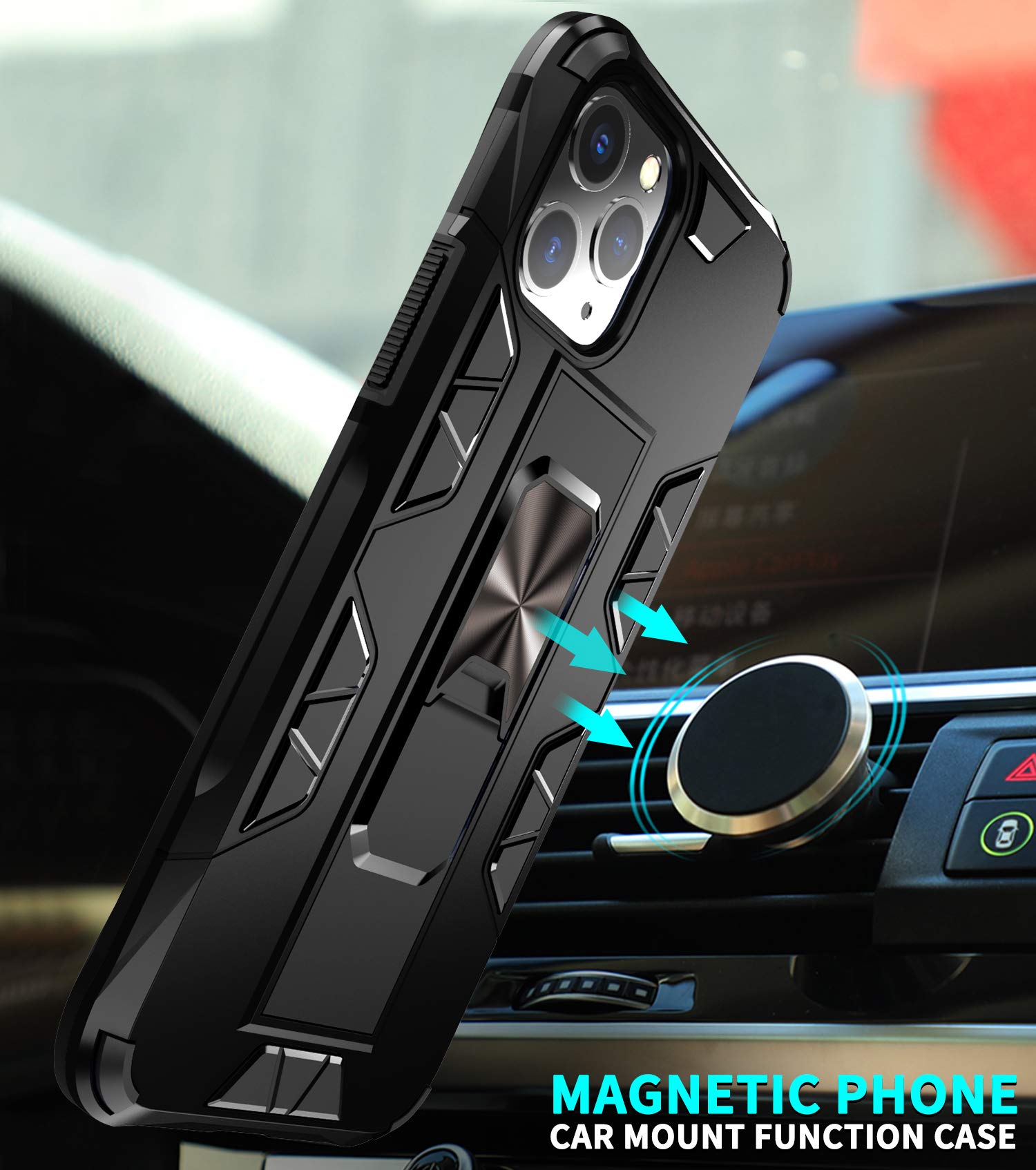 **Shockproof Heavy Duty Armor Phone Case for iPhone 11 Pro Max (6.5 Inch) - Black with Kickstand & Ring Holder | Military-Grade Drop Protection | Perfect for Outdoor, Travel & Daily Use**