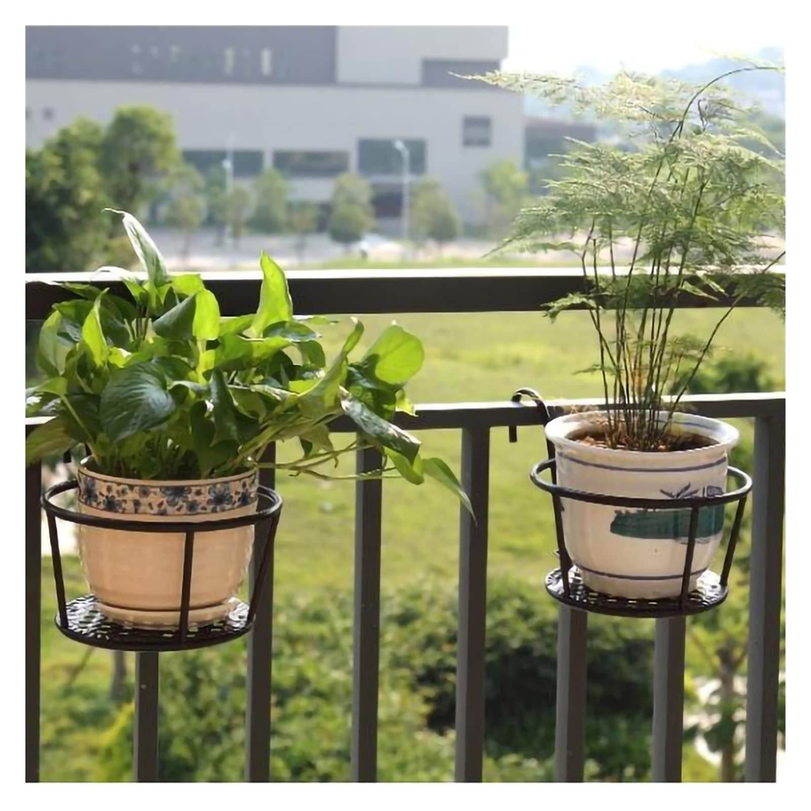 Wrought Iron Hanging Flower Pot Stand - Indoor/Outdoor Balcony Railing Planter with Wall Mount for Windows & Gardens (Brown Leaves Design) - Perfect for Small Space Gardening, Patio Decor & Vertical Planting