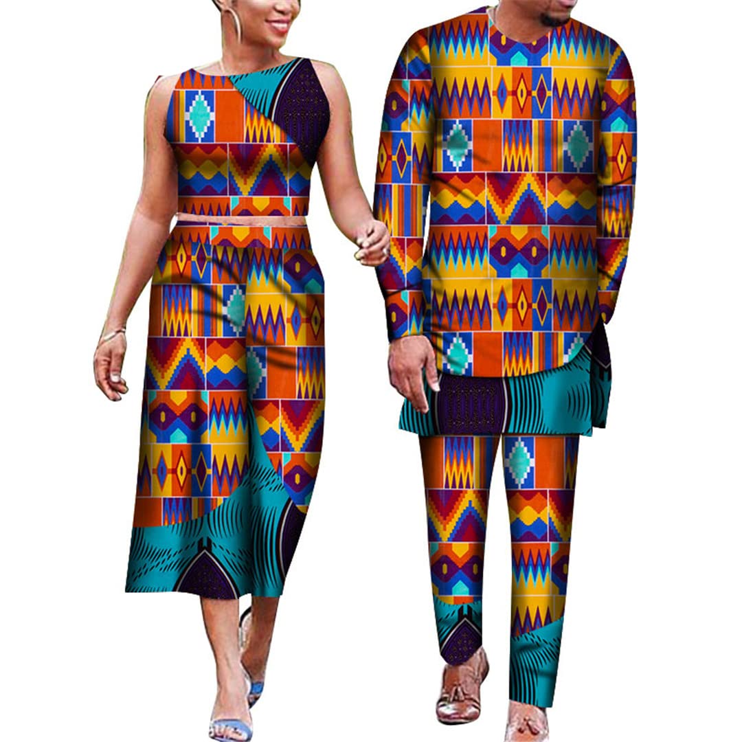African Print Couple Outfits - Floral Dashiki Matching Sets for Men & Women, Plus Size 2M | Perfect for Valentine's Day, Anniversary Gifts & Cultural Events