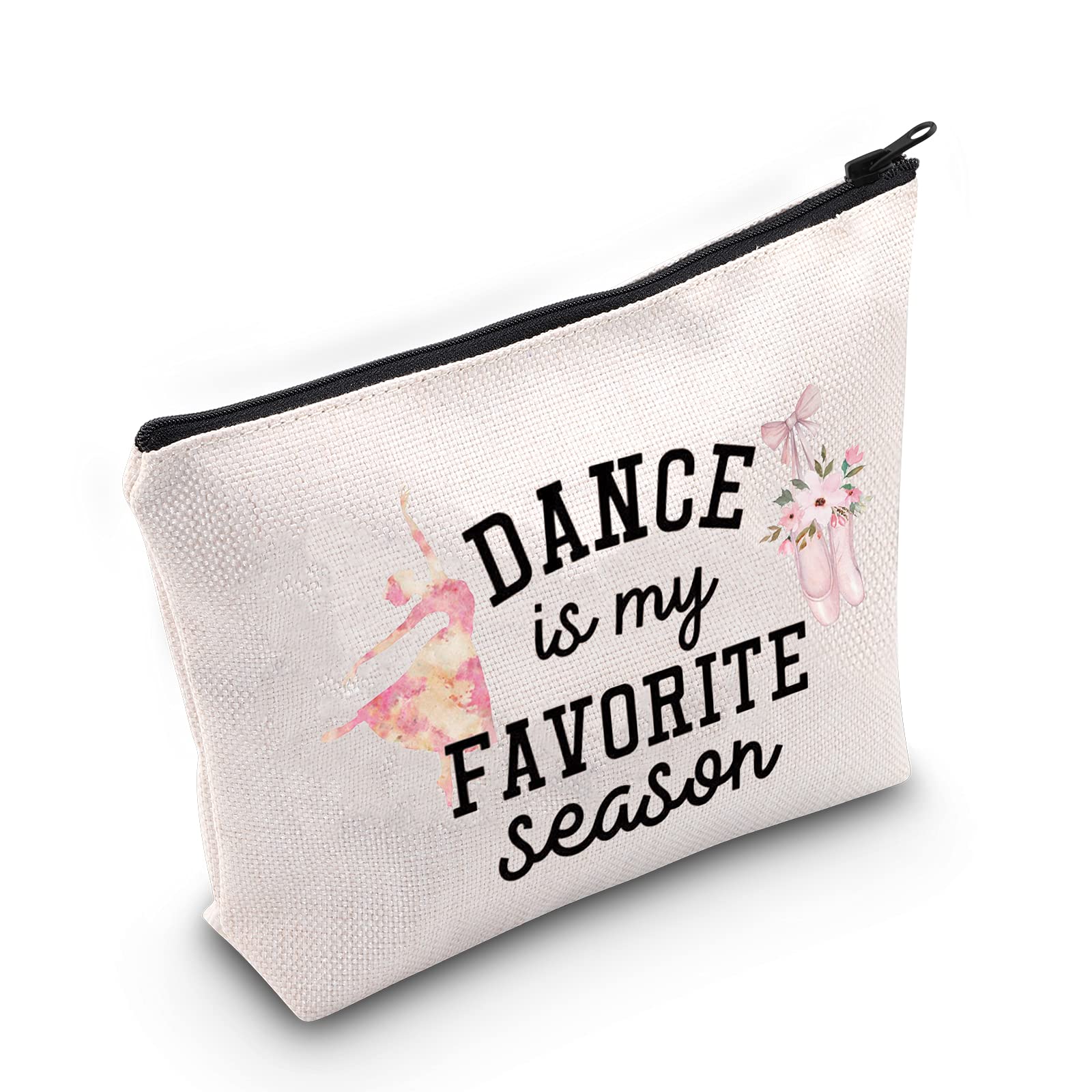 TOBGBE Dancer Cosmetic Bag - Dance is My Favorite Season Zipper Makeup Bag for Dance Lovers, Ballet Gifts for Women & Girls, Perfect for Dance Classes & Performances