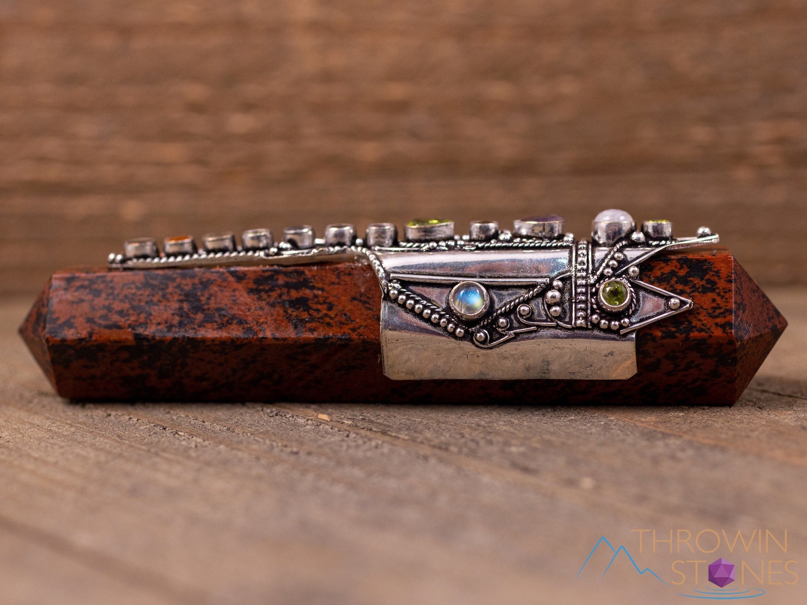 Rainbow Chakra Mahogany Obsidian Crystal Wand for Reiki Healing, Meditation & Energy Work - Metaphysical Spiritual Tool for Balancing Chakras & Positive Energy