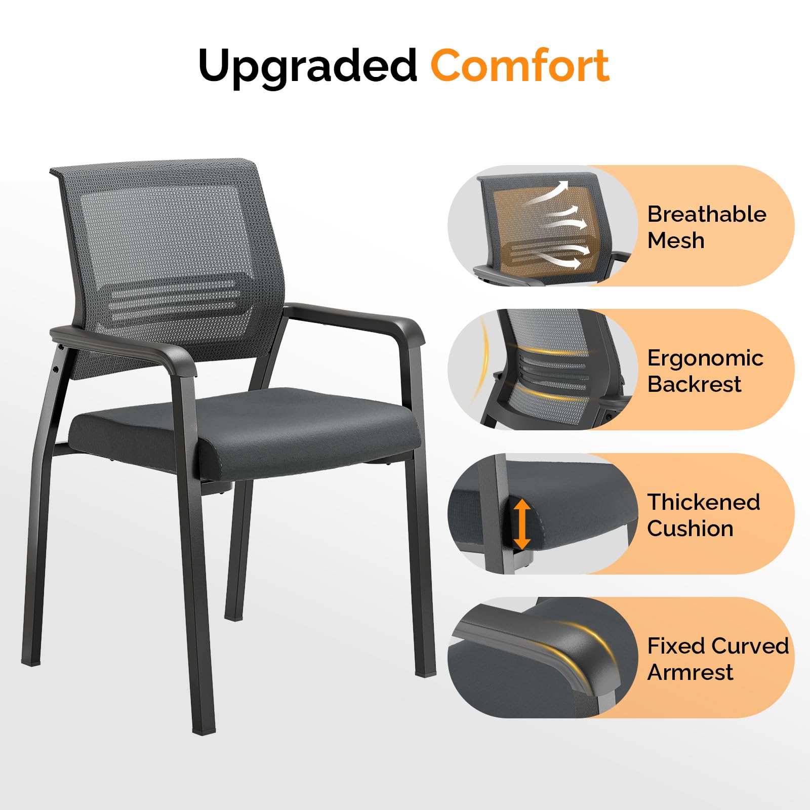 VINGLI Heavy Duty 350 lbs Capacity Oversized Waiting Room Chairs - Stackable Conference & Reception Chairs with Ergonomic Design for Office, Lobby, Guest Areas - Perfect for Corporate Spaces, Hotels, and Healthcare Facilities