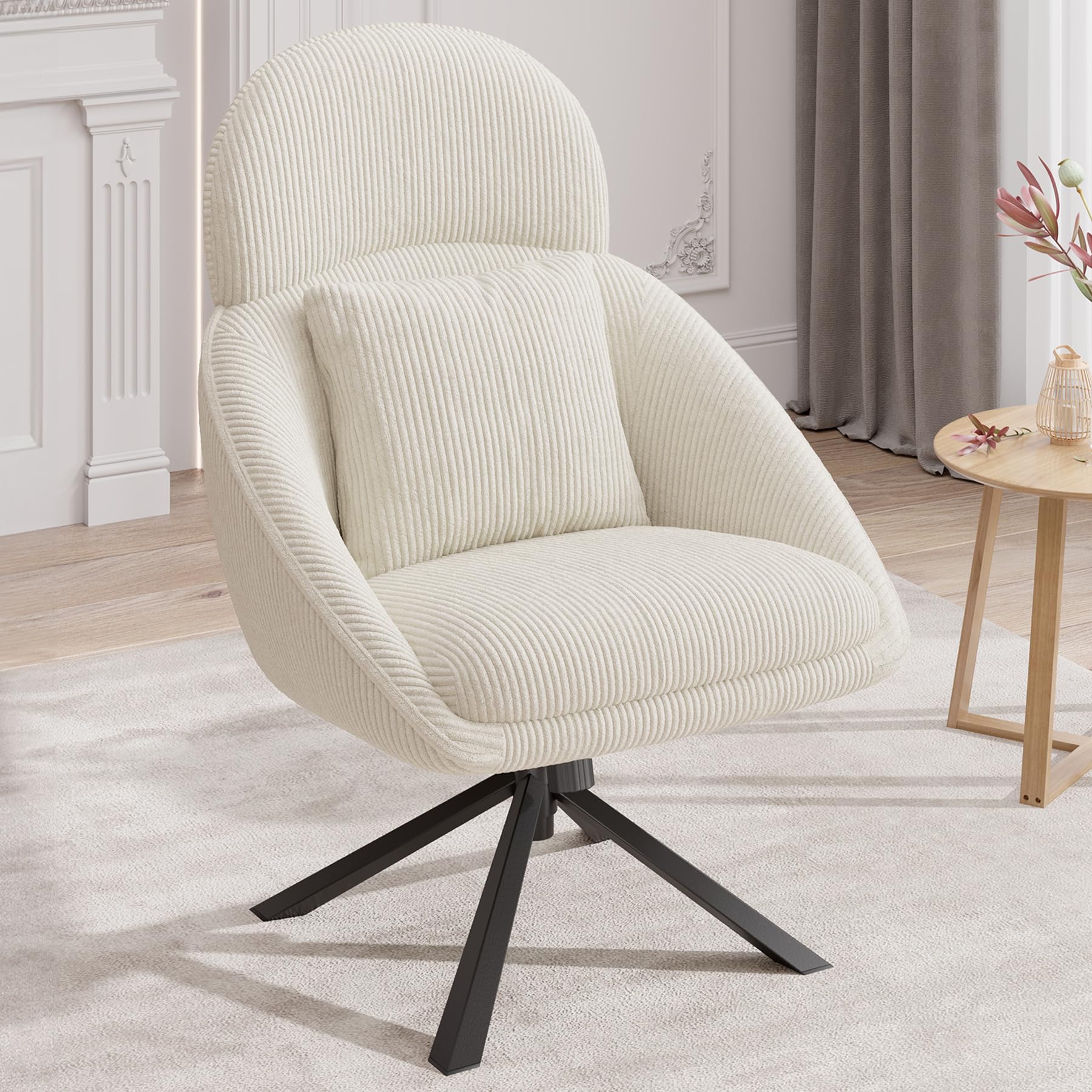Modern Swivel Accent Chair - Oversized Upholstered Corduroy Rocking Armchair with Headrest for Living Room, Bedroom - Perfect for Reading Nooks, Home Offices and Cozy Relaxation