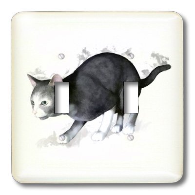 3D Rose LLC Grey White Cat Double Toggle Switch - Decorative Wall Plate Cover for Home & Office Light Switches (lsp_41471_2)