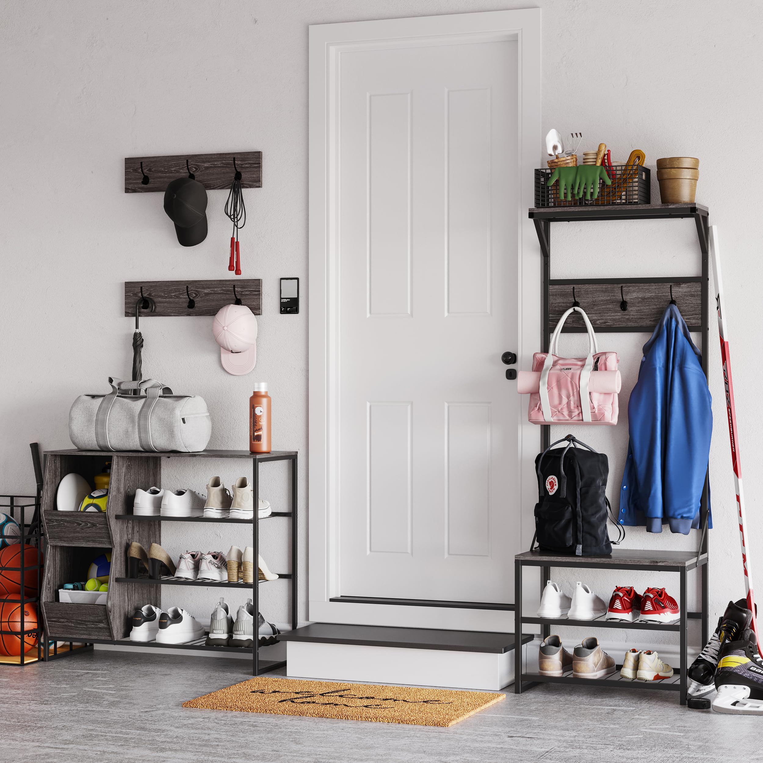 RiverRidge Afton 3-Tier Shoe Organizer with Storage Bins - Sturdy Metal Frame Shoe Rack Holds 6-9 Pairs | Space-Saving Entryway Storage for Shoes, Boots & Accessories | Perfect for Closet, Bedroom & Mudroom Organization