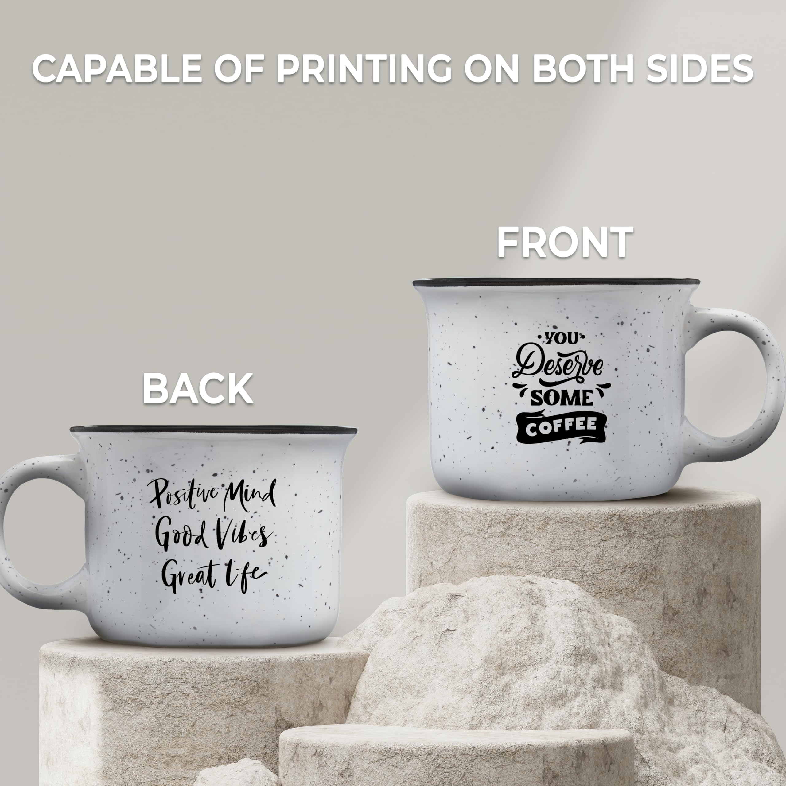 50-Piece Speckled Ceramic Campfire Coffee Mugs Set - 8oz Customizable Text & Logo - Durable C-Handle Design - Perfect for Outdoor Camping, Picnics & Home Decor - White