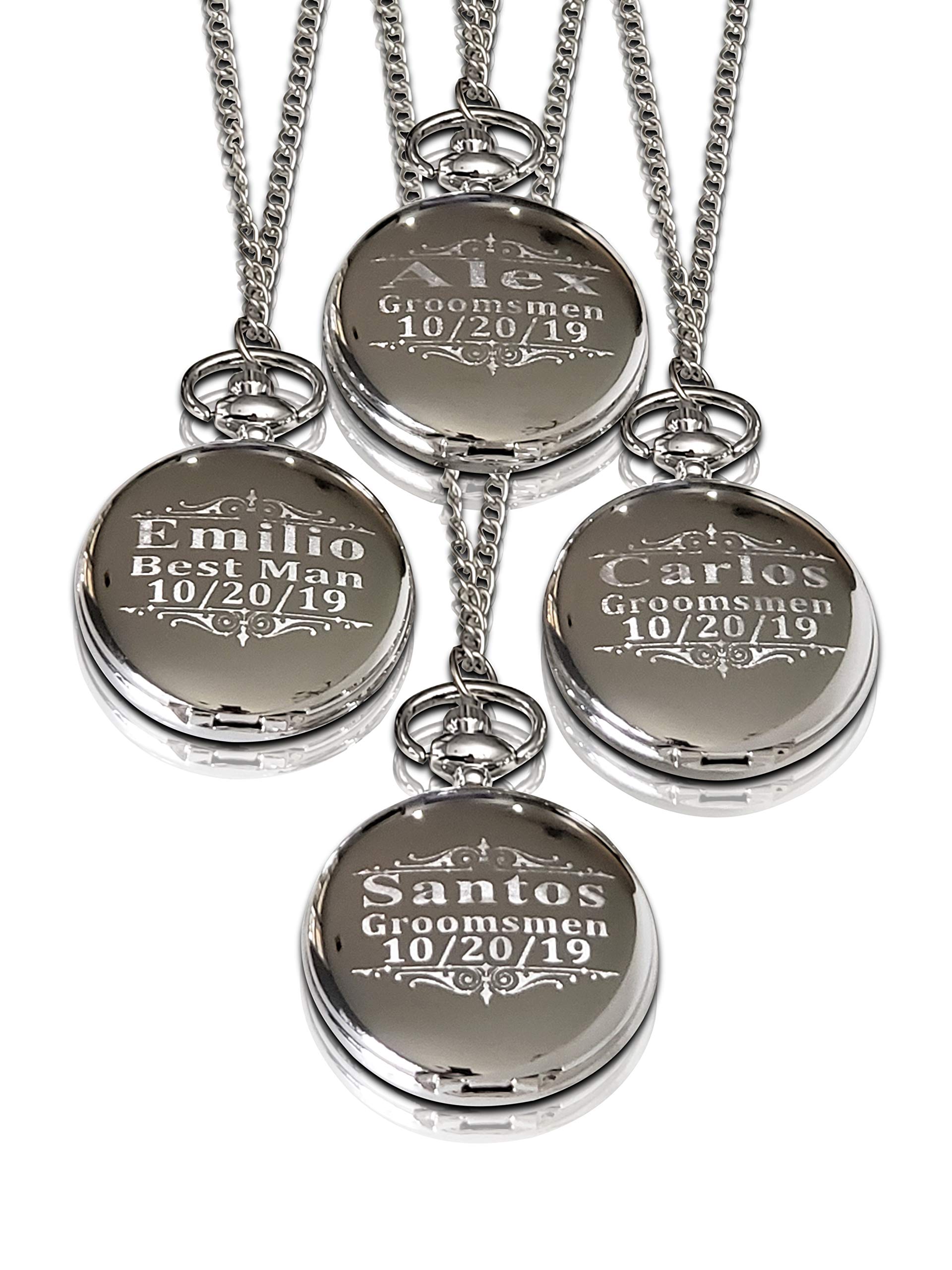 Personalized Pocket Watch Set for Groomsmen - 5 Unique Engraved Gifts with Chain & Box (4 Colors) - Perfect for Weddings, Anniversaries & Special Occasions