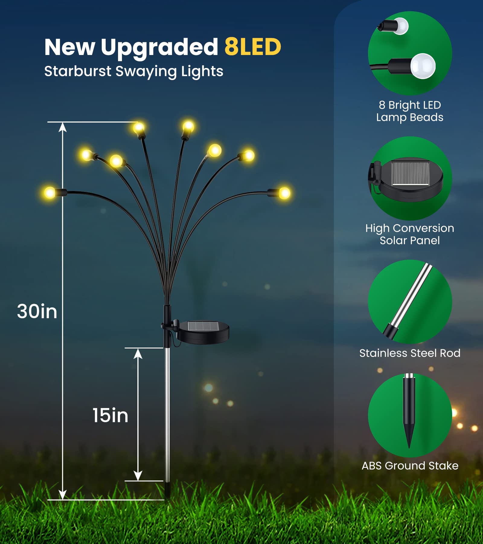 Solar Firefly Lights 6 Pack - Waterproof Outdoor Solar Garden Lights for Yard, Patio & Pathway Decoration