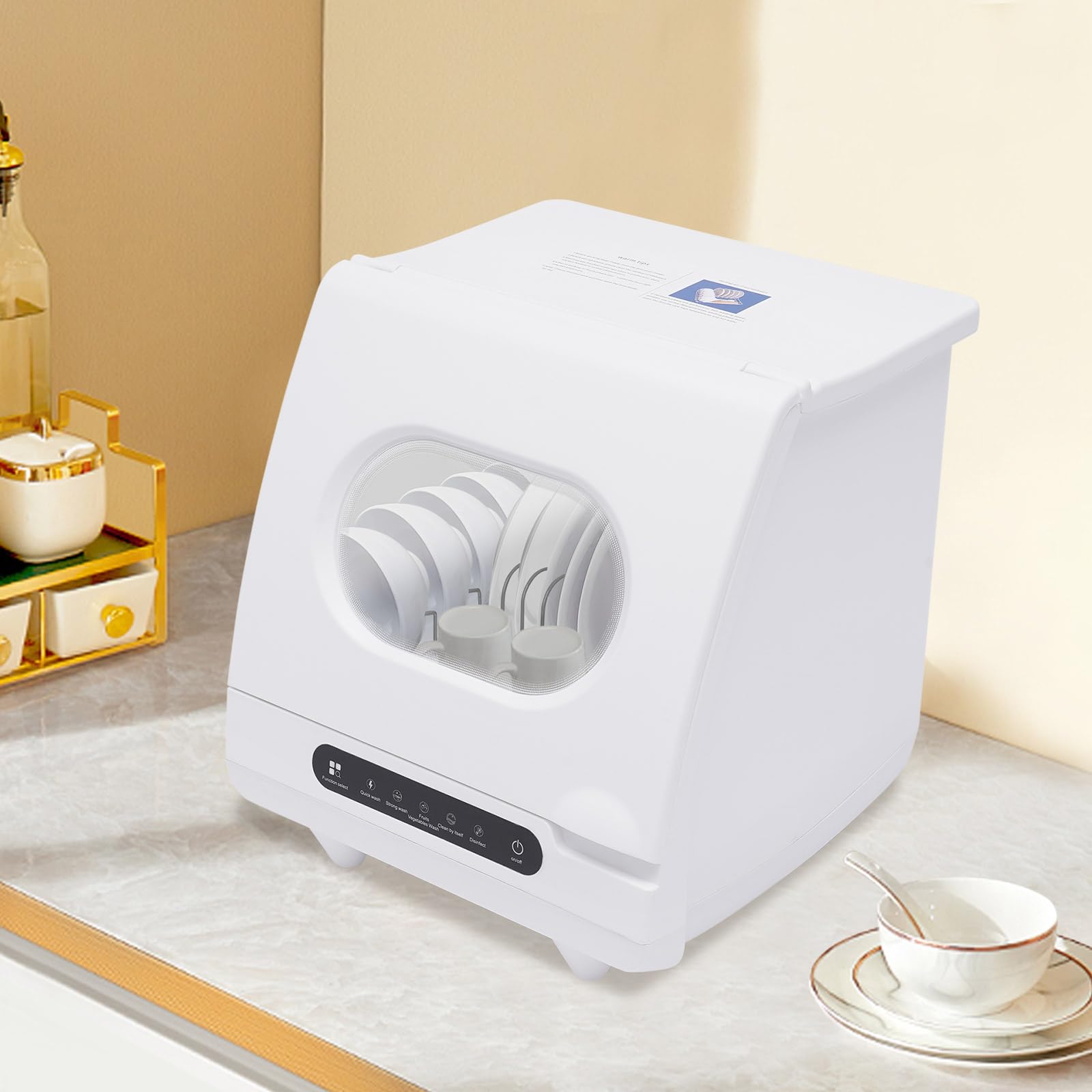 Portable Countertop Dishwasher - Compact Mini Dishwasher with 5 Wash Programs, Air-Dry Function & Water Hose - 1200W Energy Efficient for Small Apartments, RVs, Dorms & Tiny Homes - Perfect for Kitchenettes, Campers & Studio Living Spaces