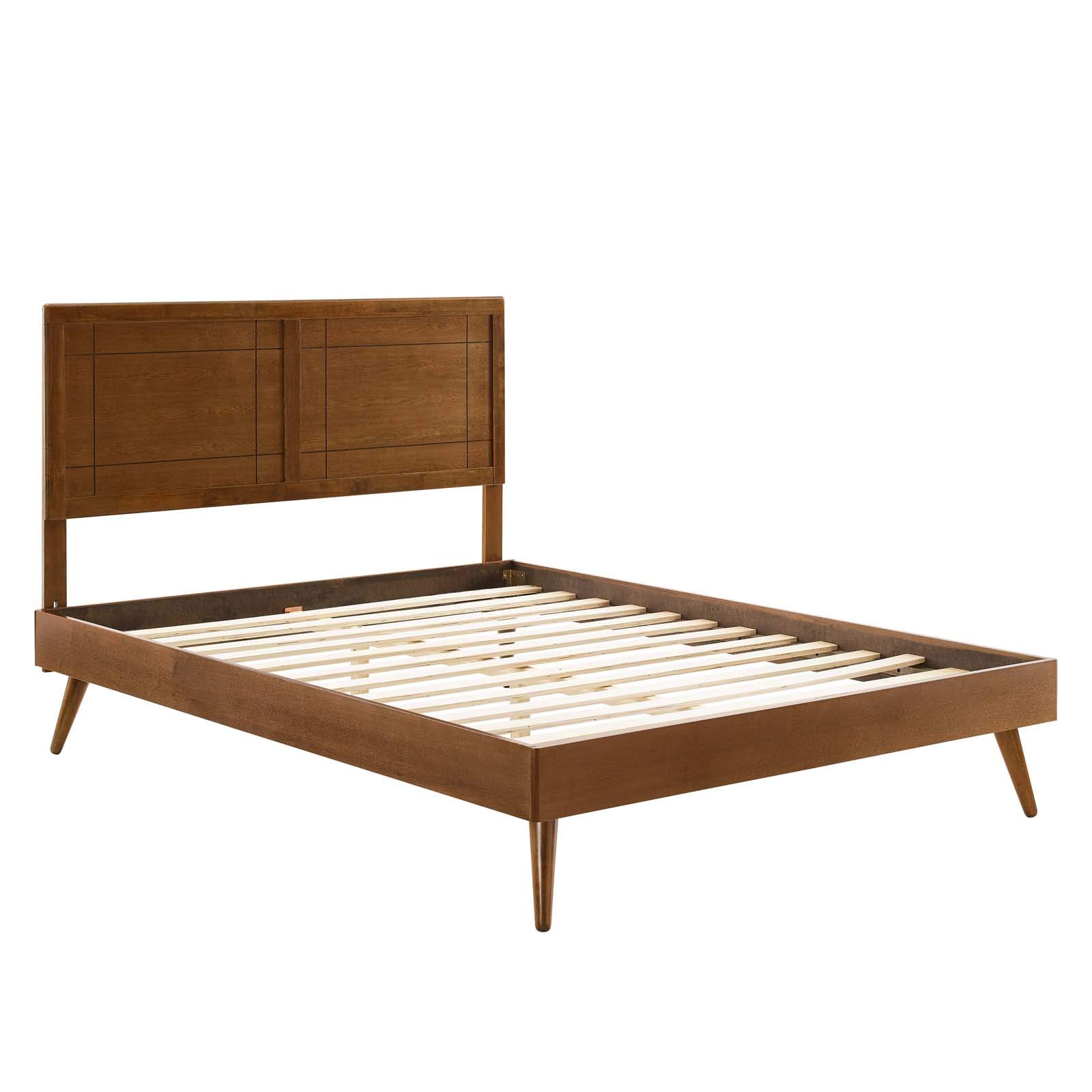 Modway Marlee Queen Wood Platform Bed with Splayed Legs in Walnut Finish - Modern Solid Wood Bed Frame for Bedroom, Guest Room & Dorm