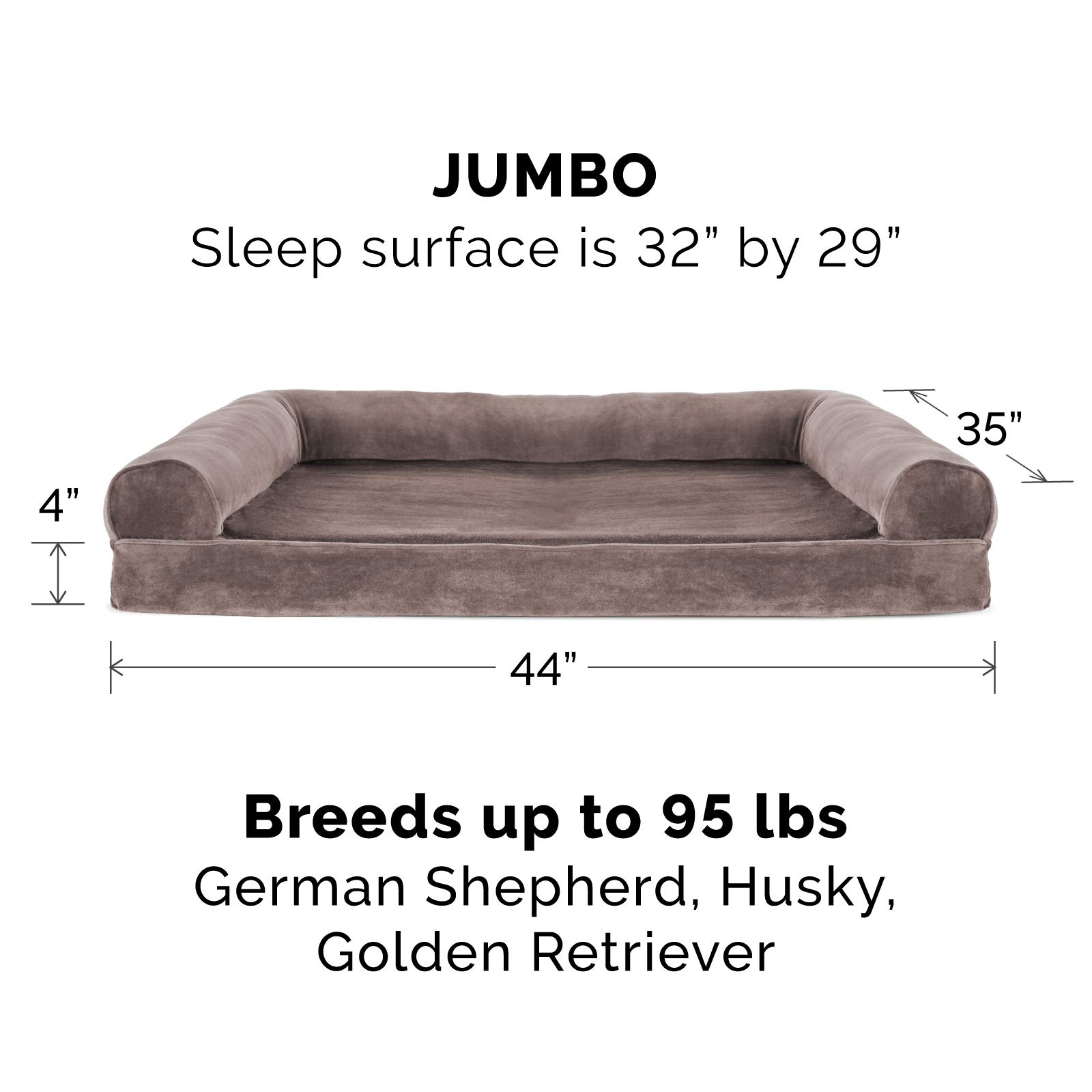 **Furhaven Orthopedic Memory Foam Dog Bed for Large Dogs up to 95 lbs – Washable Removable Cover & Bolsters – Plush Faux Fur & Velvet Sofa Design – Driftwood Brown (Jumbo/XL) – Perfect for Living Room, Bedroom & Pet-Friendly Spaces**