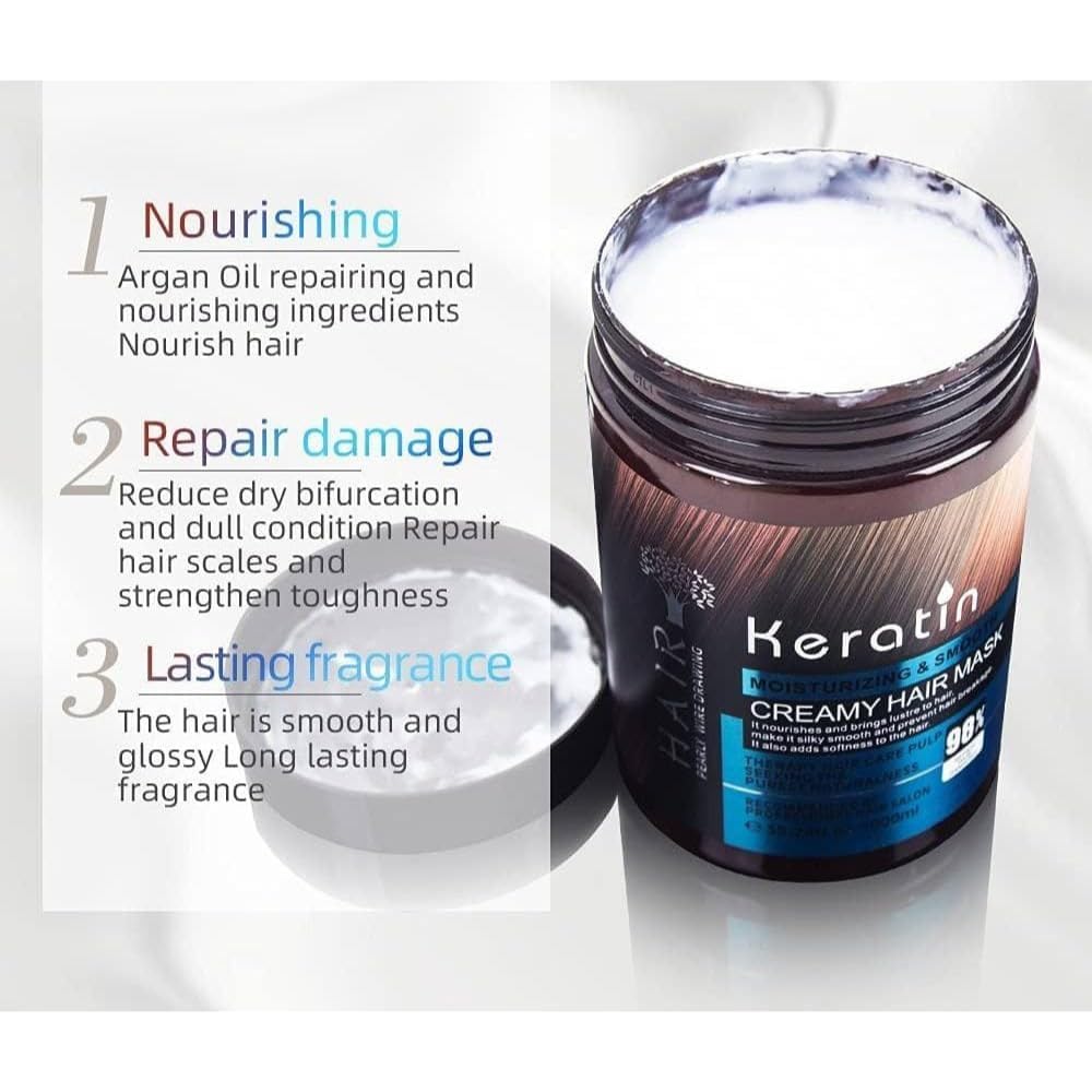 SHISHI Keratin Moisturizing & Smooth Creamy Hair Mask 1000ml - Intense Repair for Dry & Damaged Hair - Salon-Quality Hair Spa Treatment at Home - Perfect for Post-Color, Heat Styling & Frizz Control