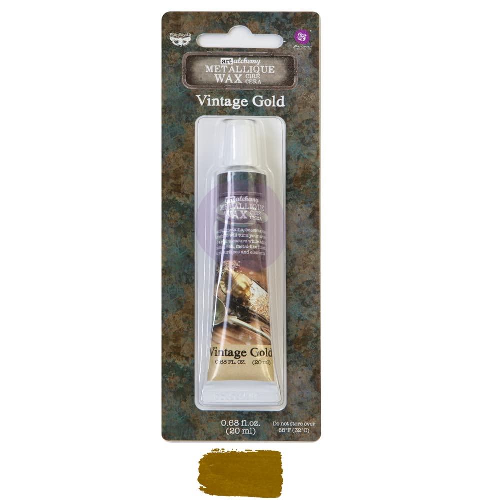 Prima Marketing Art Alchemy Metallique Wax - Vintage Gold (0.68 Fl Oz) | Furniture Touch-Up Paint for Wood Restoration, DIY Home Decor & Antique Trims Refinishing | Perfect for Cabinets, Picture Frames & Vintage Furniture Repair