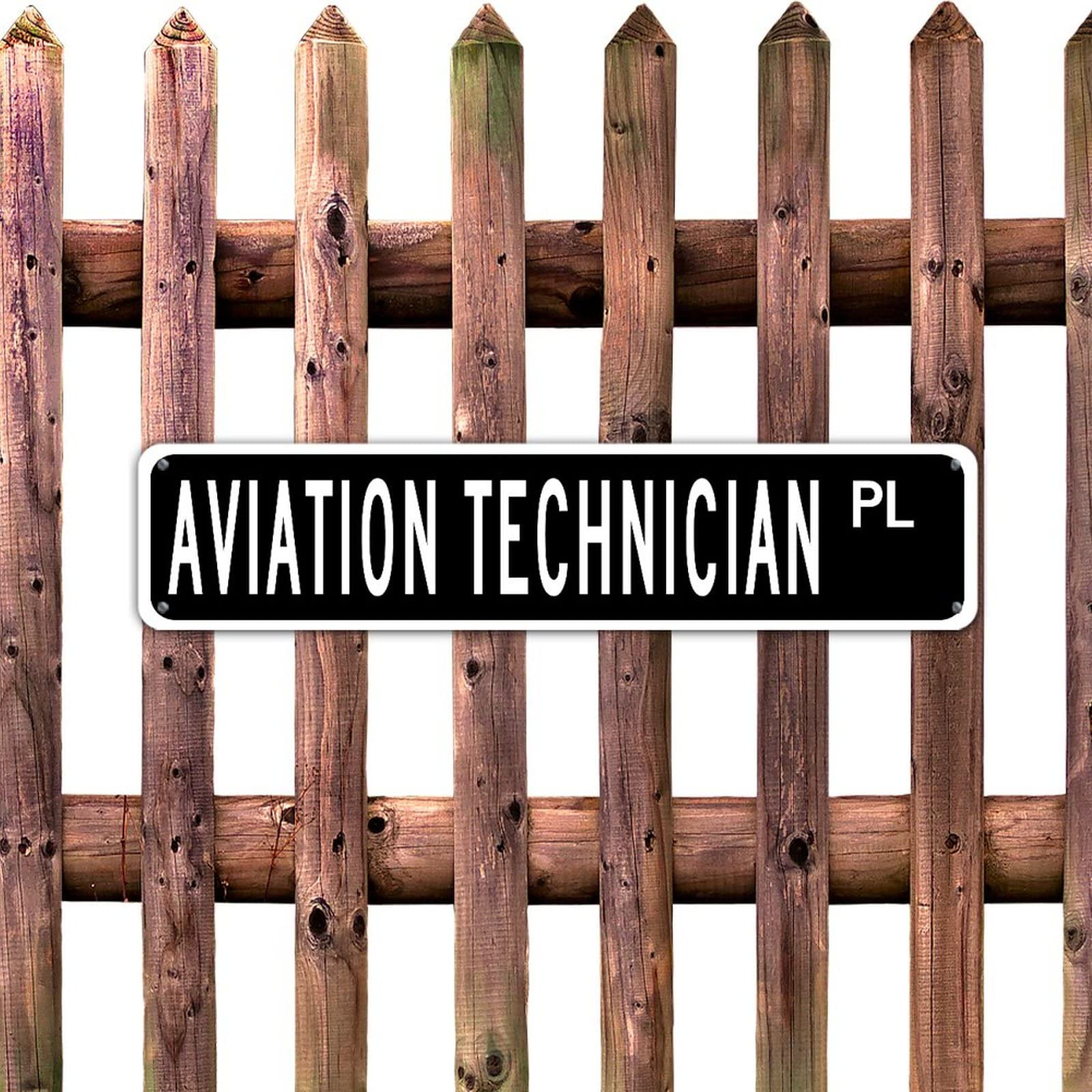 Custom Aviation Technician PL Farmhouse Black Aluminum Sign - UV Printed Office Career Decor for Garage, Garden, Road & Restaurants - Easy Mounting 4x18in Plaque - Perfect for Home, Workplace & Outdoor Decor