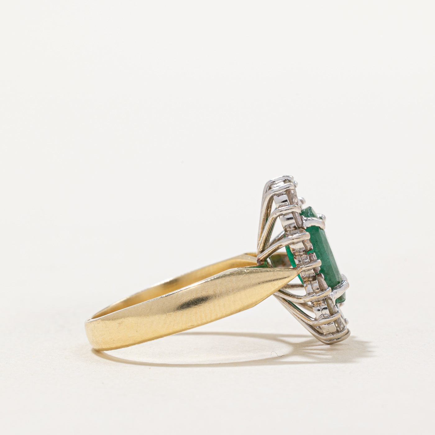 Emerald and Diamond Halo Cocktail Ring - 1.58ct Emerald & 0.61ctw Diamonds - Size 6.5 - Elegant Statement Jewelry for Evening Parties, Weddings & Special Occasions