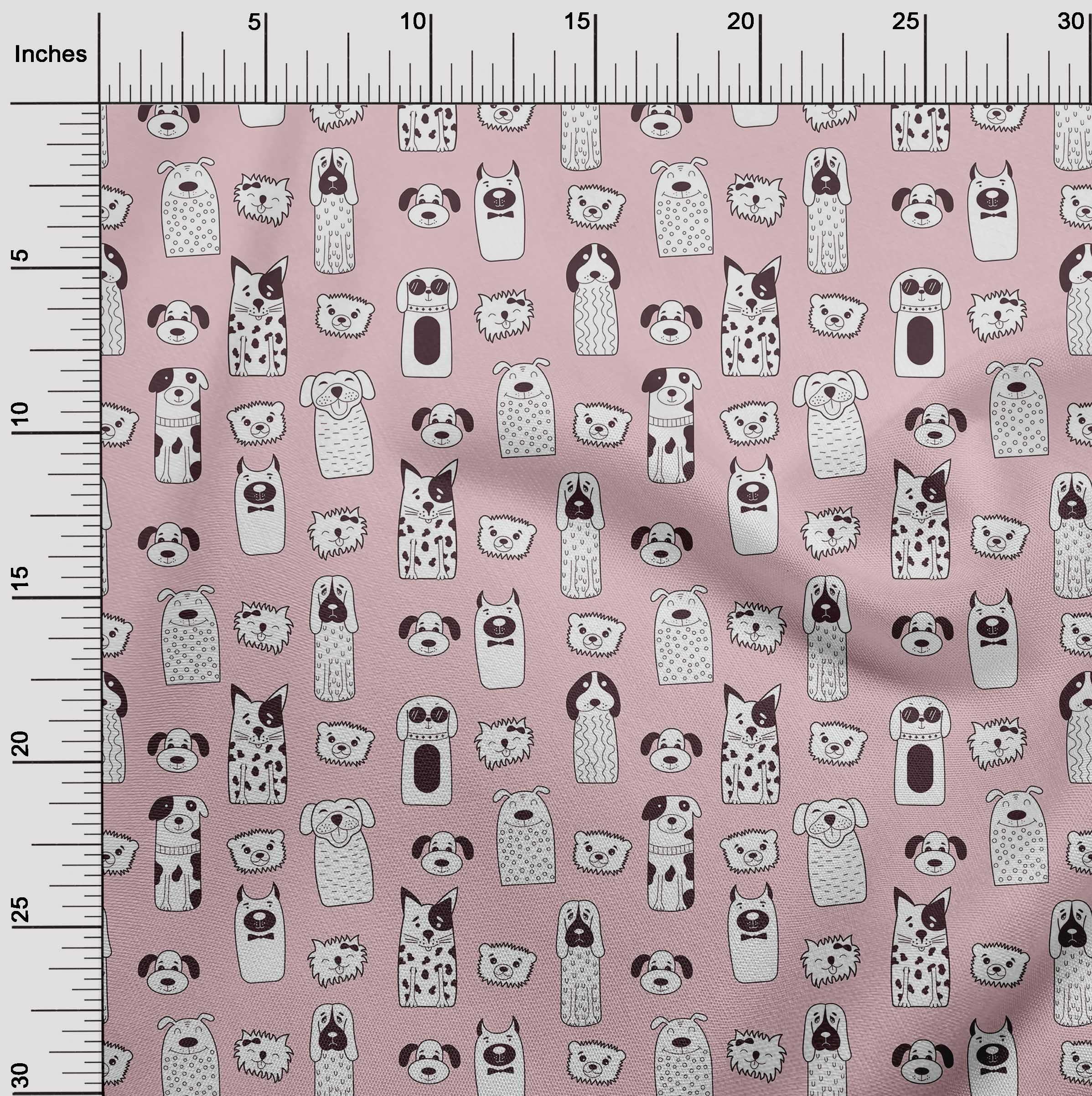 oneOone Cotton Cambric Light Pink Floral & Puppies Print Fabric - 42 Inch Wide Dress Material by The Yard | Perfect for DIY Dresses, Skirts, and Home Decor Projects