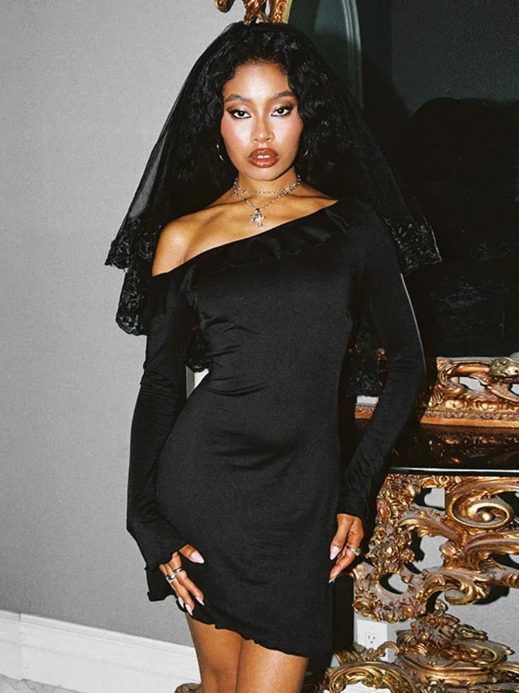 Asymmetrical Ruffle One Shoulder Long Sleeve Mini Dress - Sexy Black Party Dress for Women 2024 | Perfect for Evening Events, Date Nights & Cocktail Parties