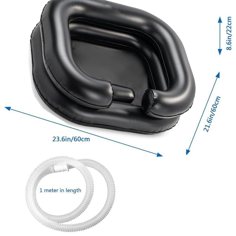 Portable Inflatable Shampoo Basin - Hair Washing Bowl for Bedridden, Disabled & Elderly Care, Dreadlocks & Home Sink Use, Lightweight & Comfortable (Black) - Perfect for Home Nursing, Salon & Travel Hair Care